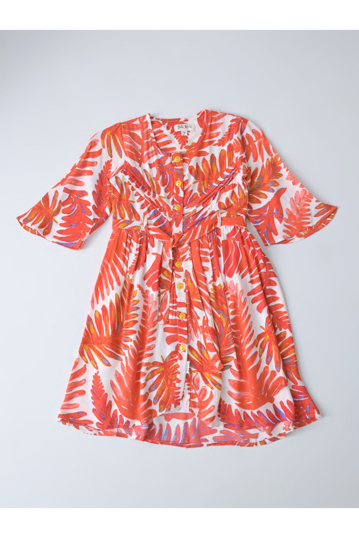 Bella Moda By Styli-All-Over Print Fit and Flare Round Neck Dress with Long Sleeves 2