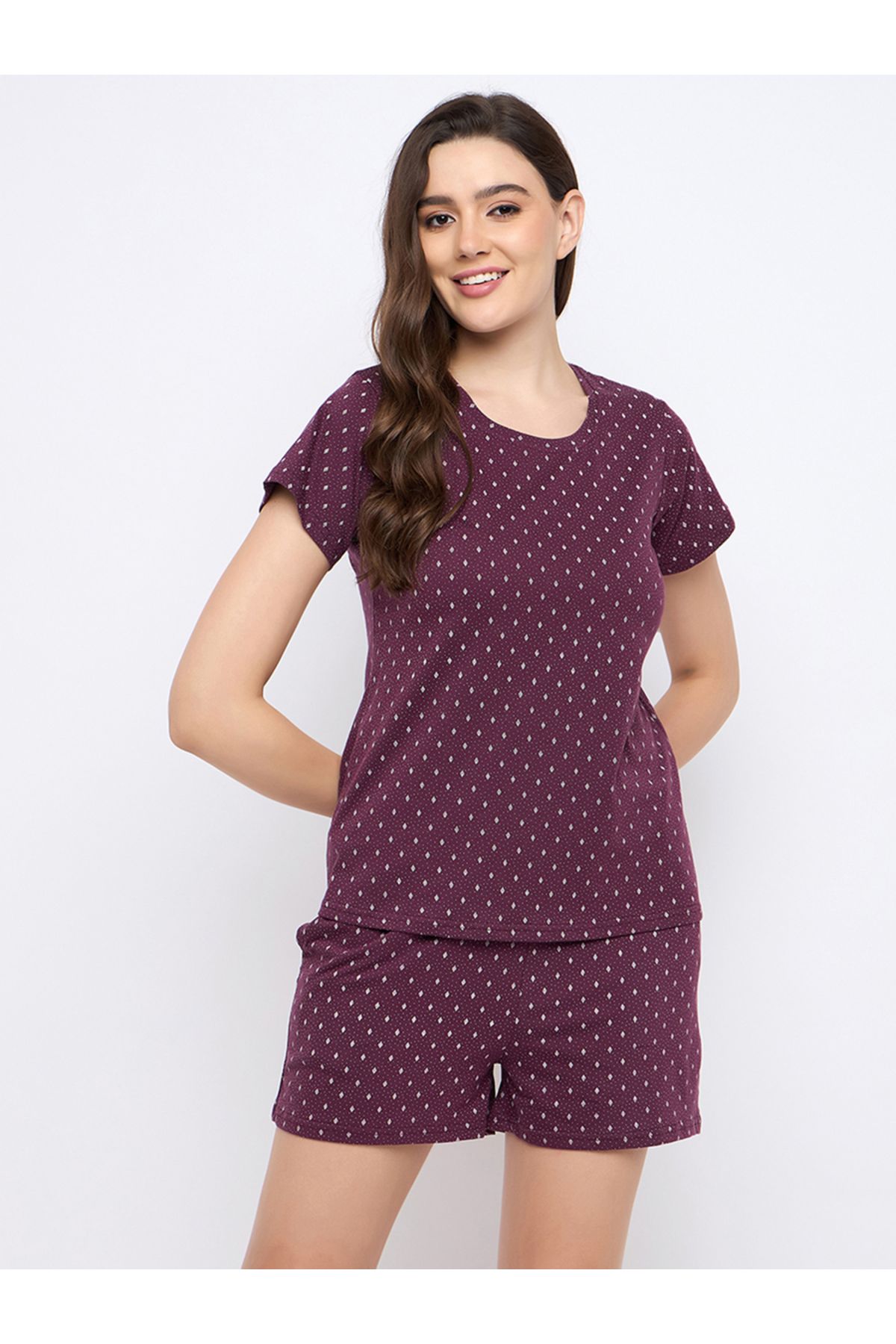 Clovia By Styli-Printed Round Neck Top and Shorts Pyjama Set 2