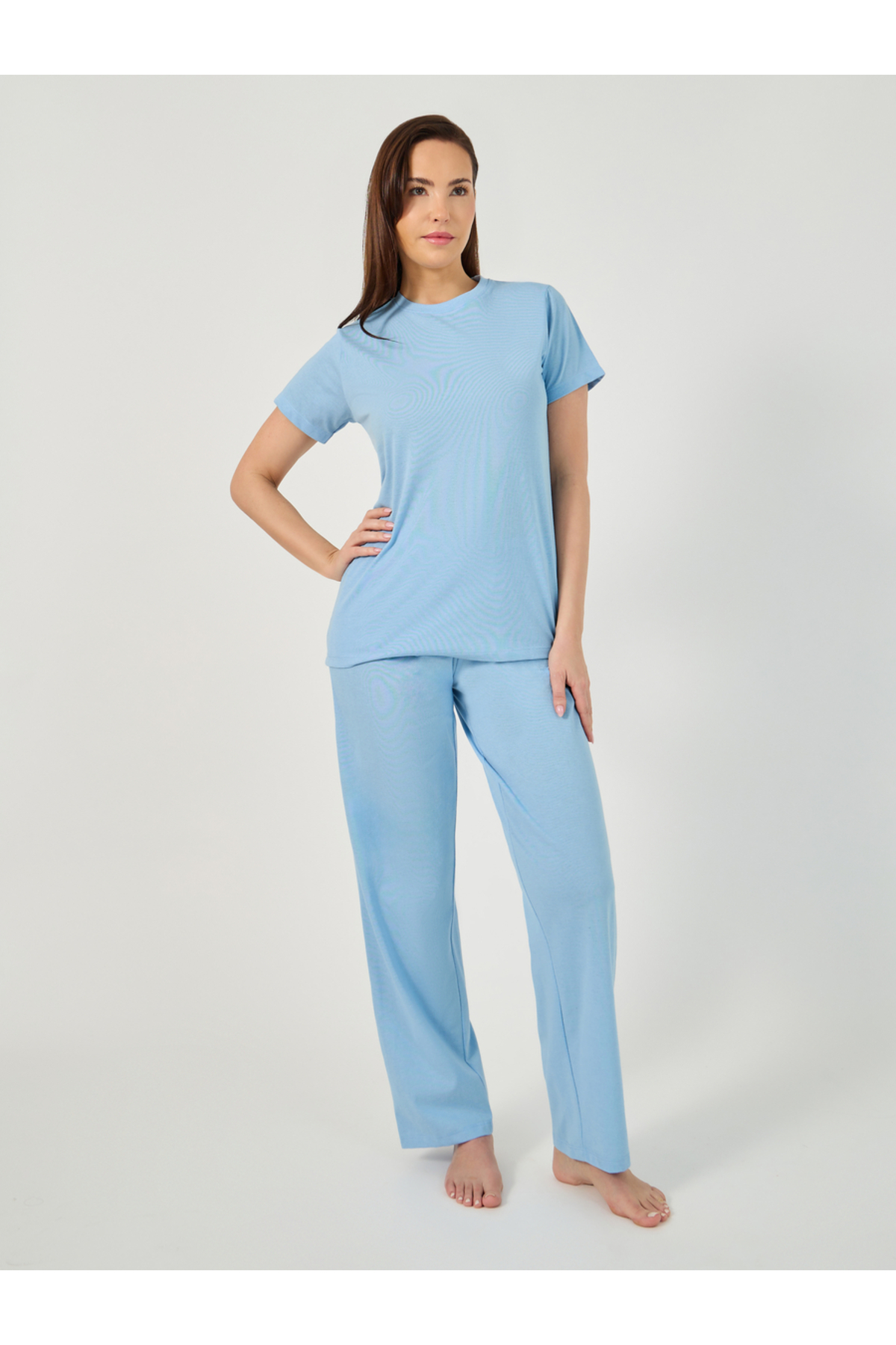 Styli Solid Round Neck T-Shirt and Pyjama Set