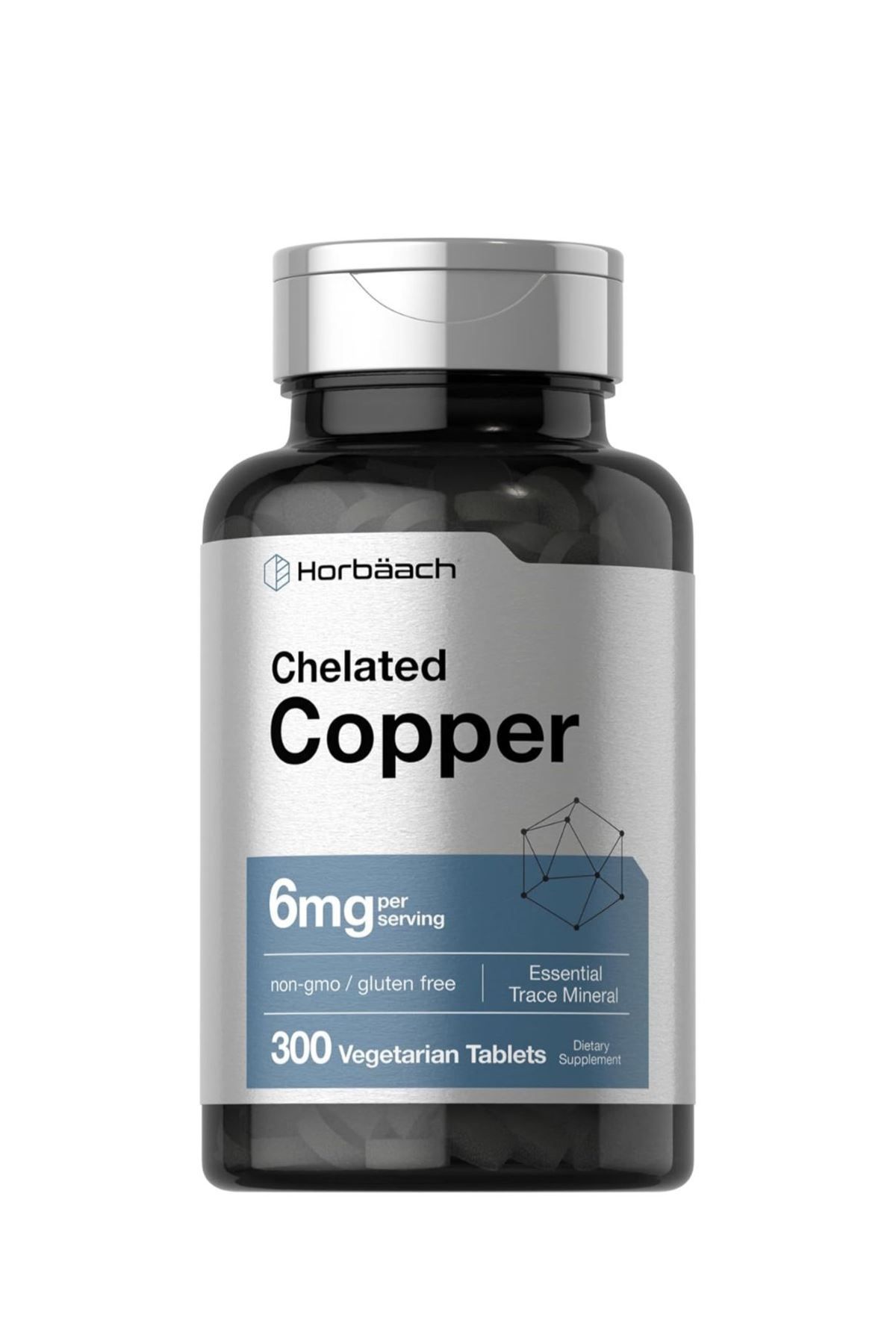 Horbaach Chelated Copper 6mg | 300 Tablet | Temel İz Mineral | Vejetaryen, GDO'suz, Glutensiz