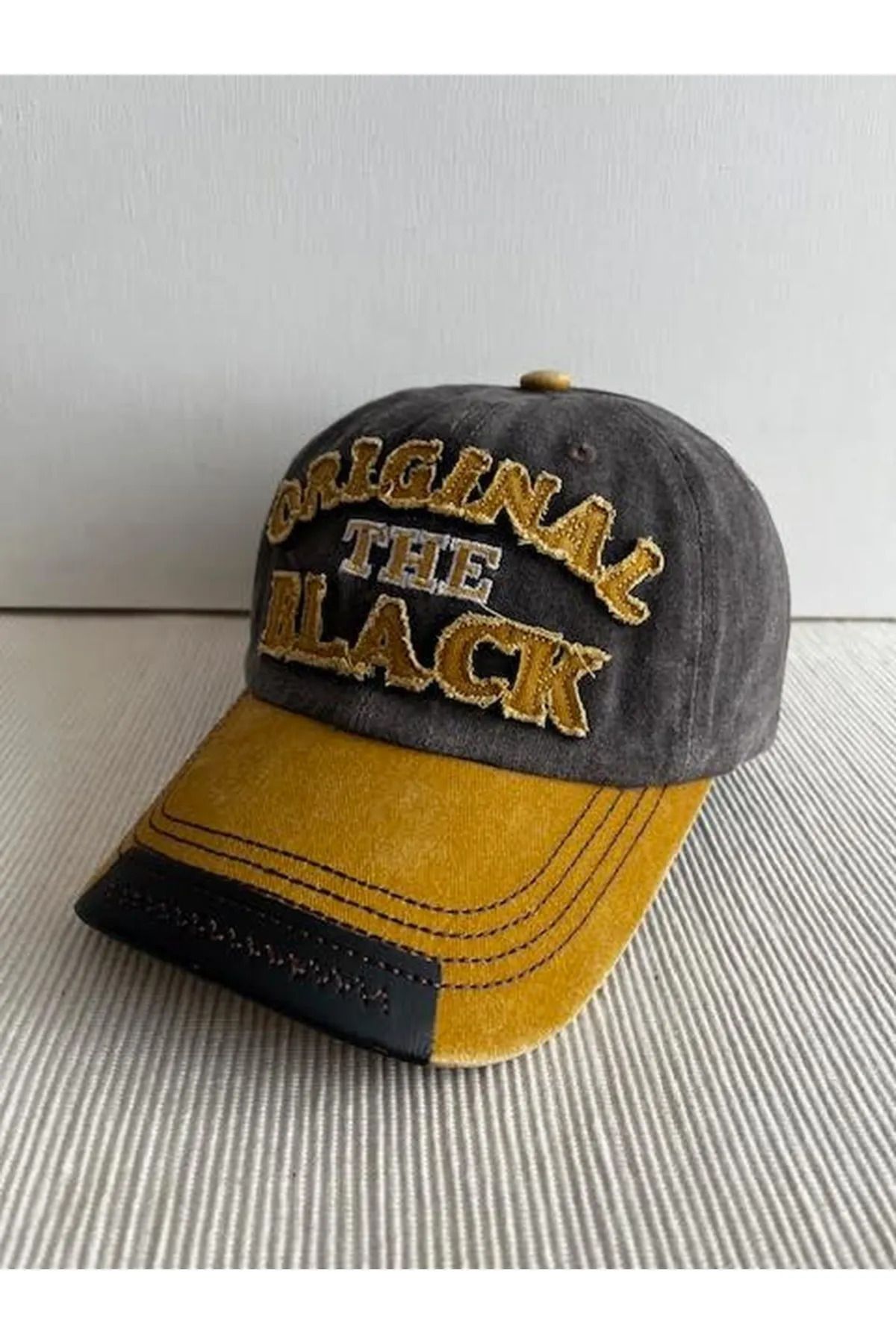 ergül çanta-Original the Black Embroidered Washed Tumbled Model Adjustable Unisex Hat from the Back 2