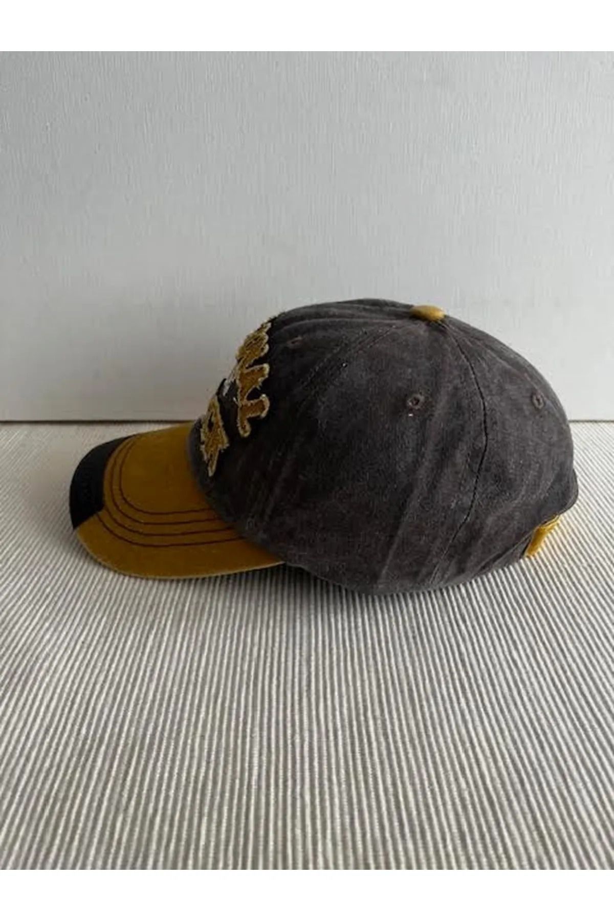 ergül çanta-Original the Black Embroidered Washed Tumbled Model Adjustable Unisex Hat from the Back 4