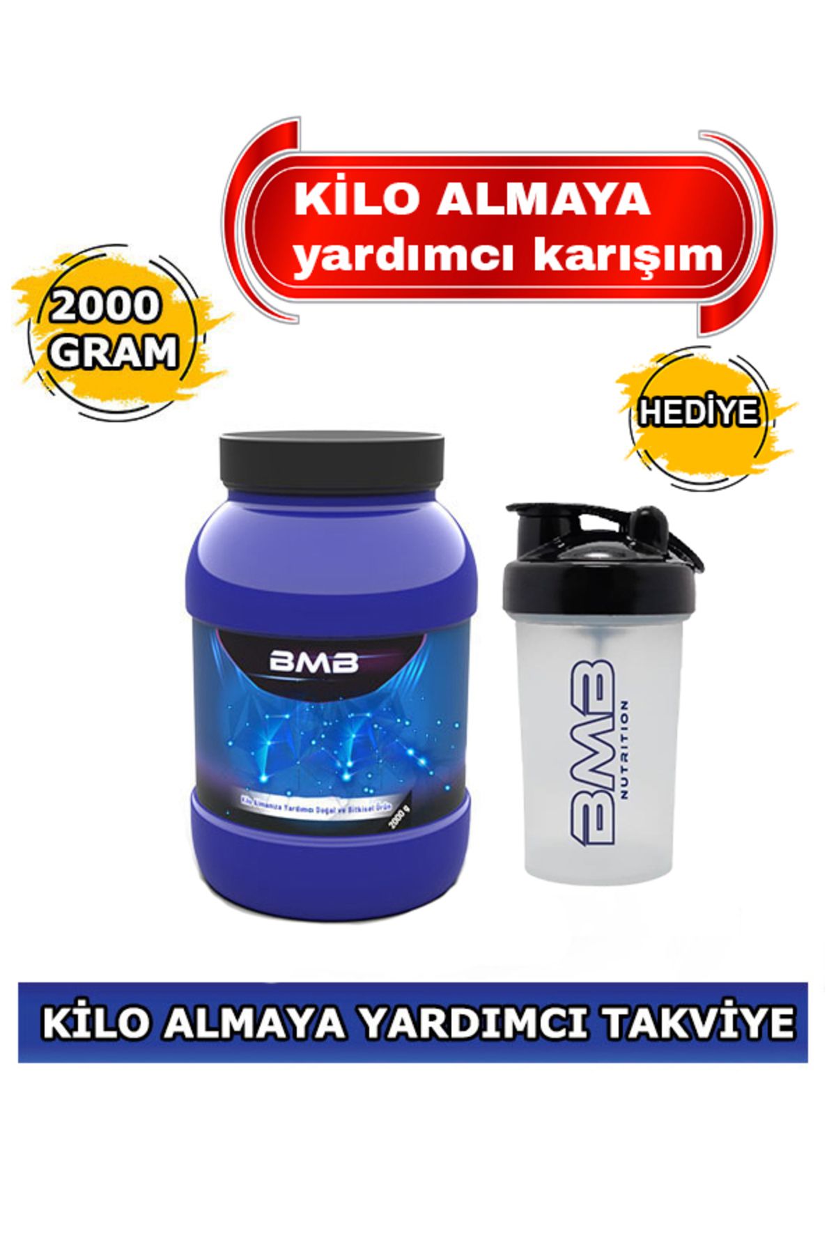 Bmb Hızlı Kilo Almaya Yardımcı Gıda Takviyesi 2000 gr ( 2 Kg ) Shaker Bardak Hediye