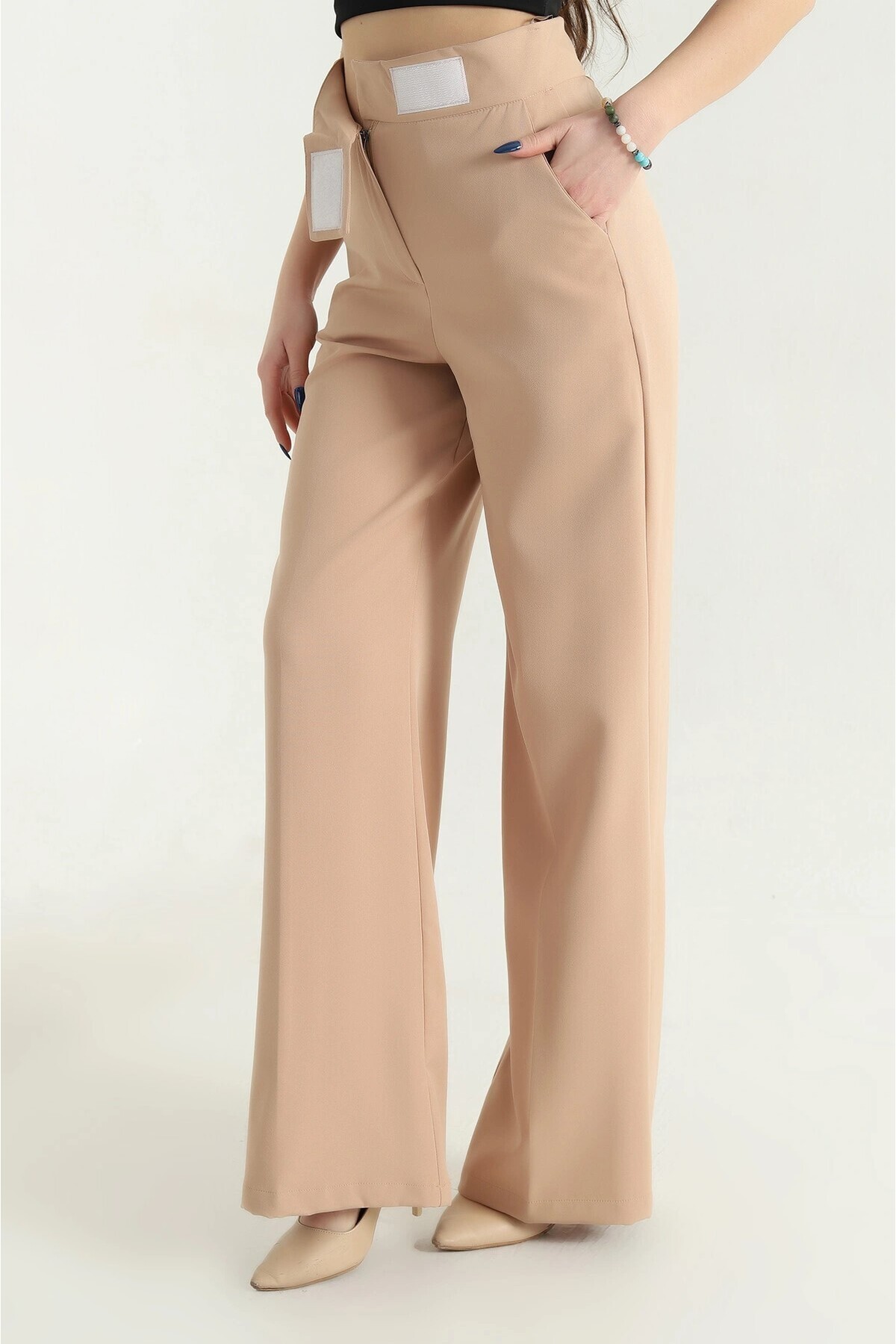 High Waist Luxury Full Stretch Fabric Velcro Palazzo Pants PAN040