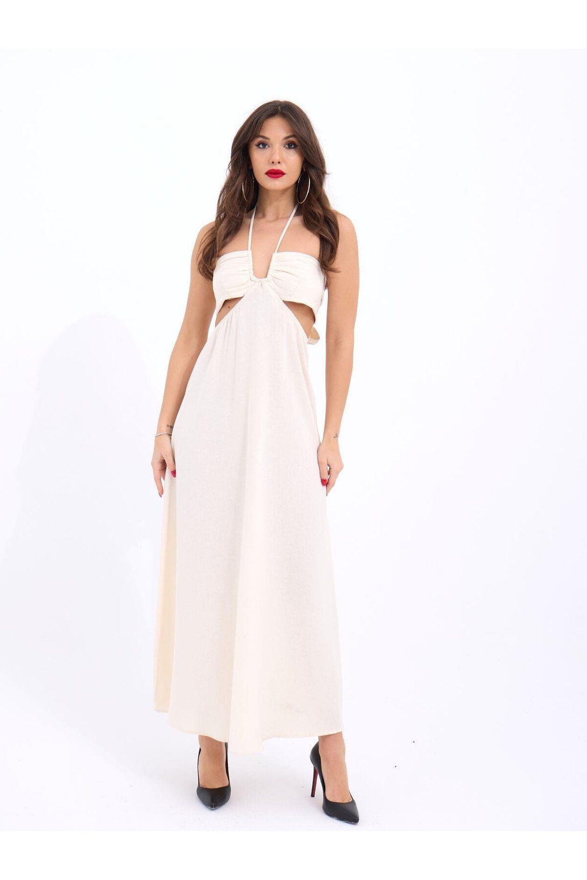 ASFSTORE 7024 ELBİSE-BEJ
