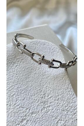 TAKIMOON Çelik Taşlı Tiff Tasarım Kelepçe Model Bileklik