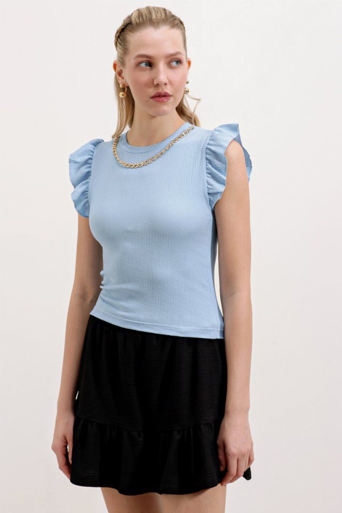 moda wanilia 0430 Örme Bluz - Mavi