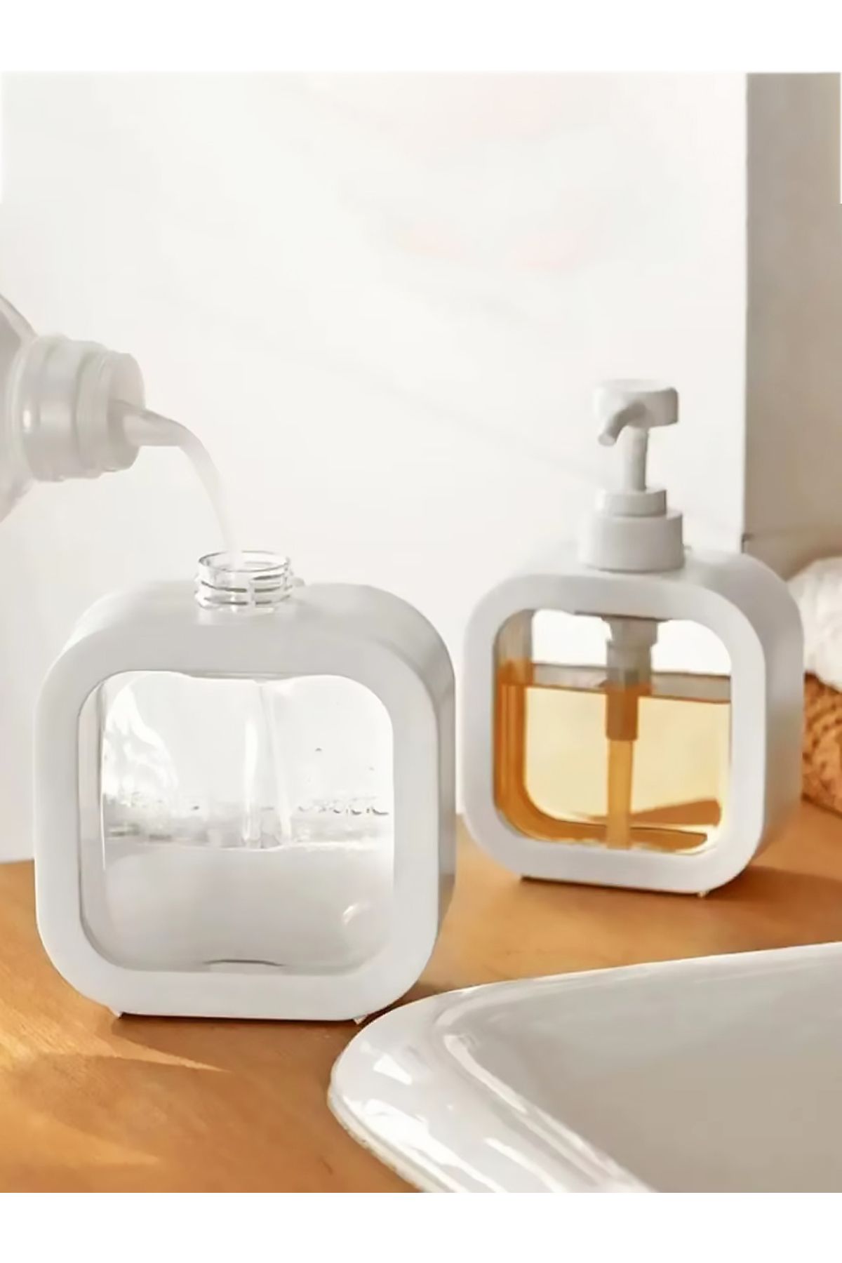 MUKKO HOME-Set of 2 500ml and 300 ml Countertop Rectangular Liquid Soap Dispenser Set of 2 – Stylish and Practical Design! 6