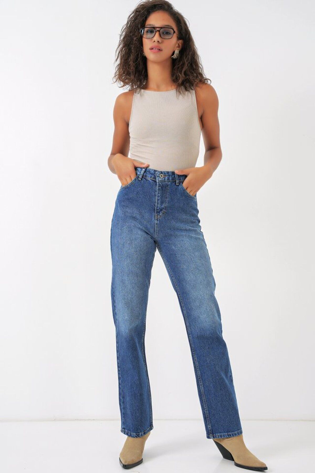 novafems 6687 Bol Paça Kot Pantolon - Mavi
