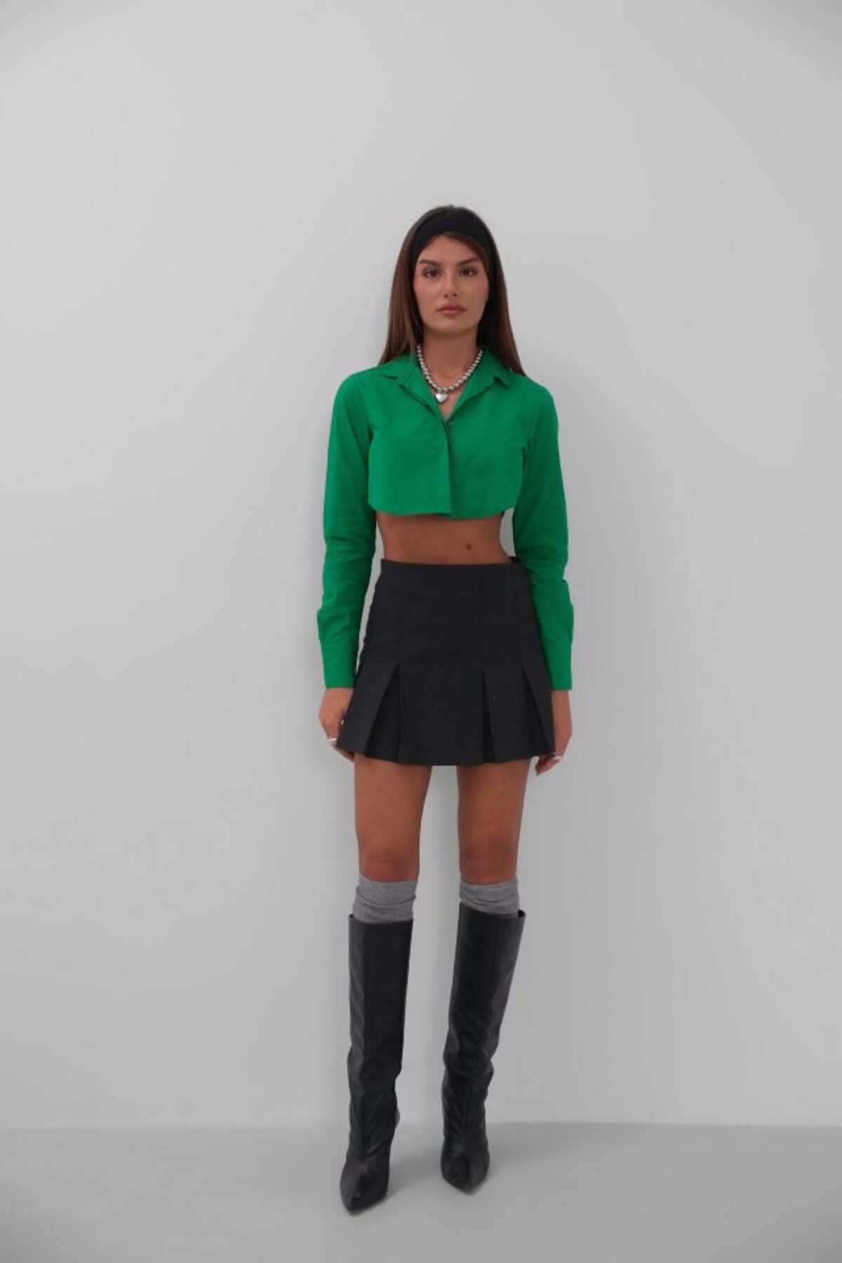 MHT STORE Manşet Detay Crop Gömlek