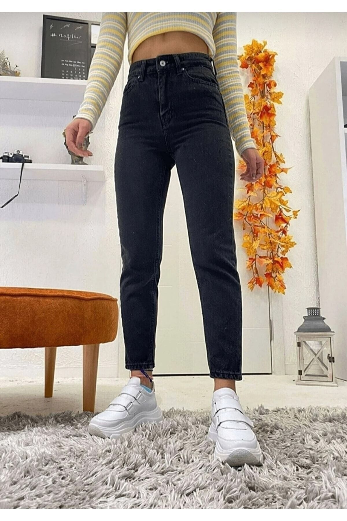 sion jeans Julia Milano Yüksek Bel Julia Phoebe Star All Blue Simsiyah Jean Pantolon (tam kalıptır)