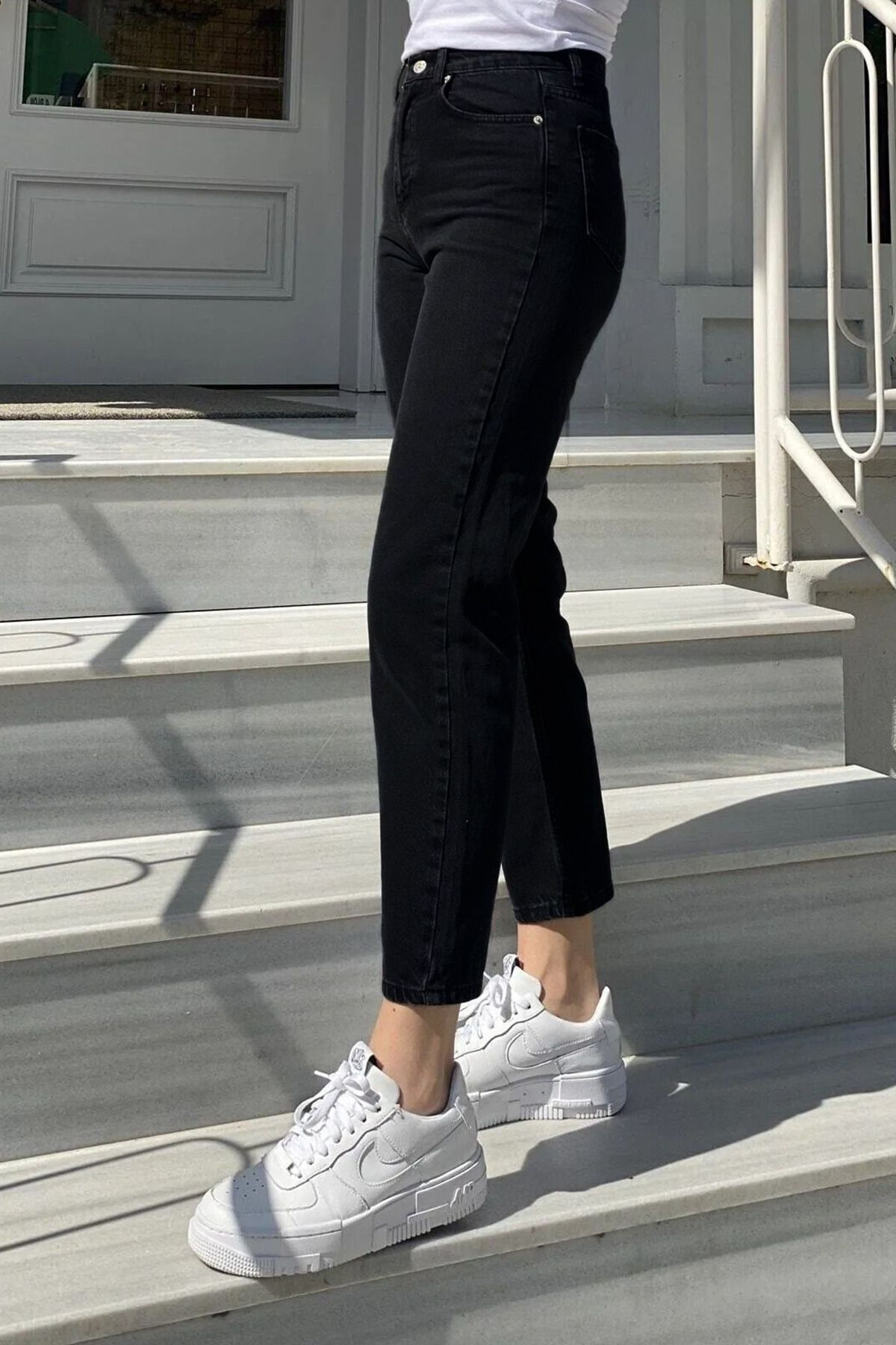 sion jeans Milano Julia Zaha Dores Stager Jaxen Julia Jeans Kadın Siyah Yüksek Bel Likralı Mom Jenas Denim görsel 3