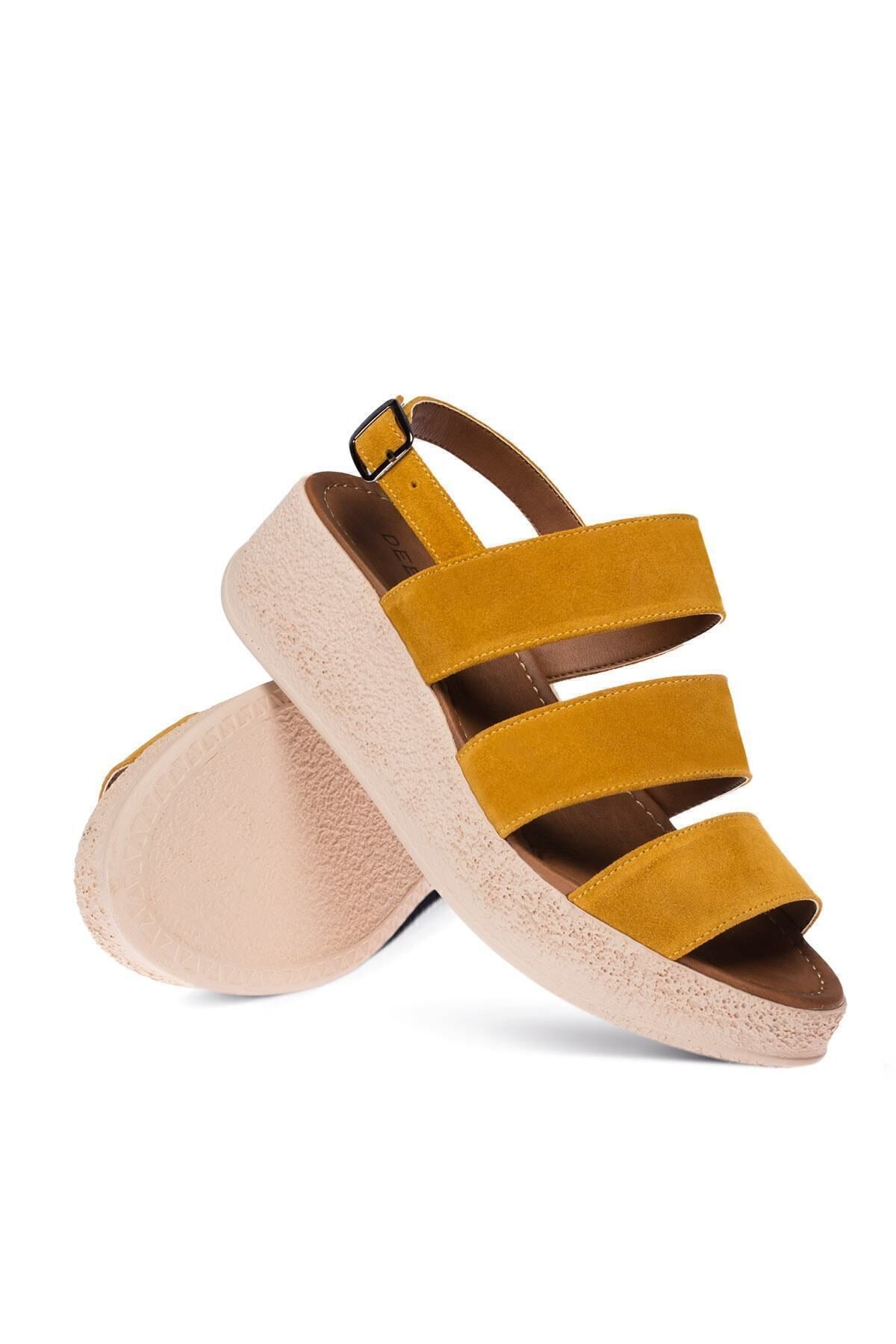 Deery-Genuine Suede Mustard Color Women's Sandals 3