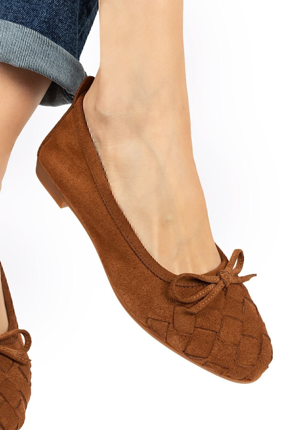 Deery-Genuine Suede Tan Color Women's Ballerinas 3