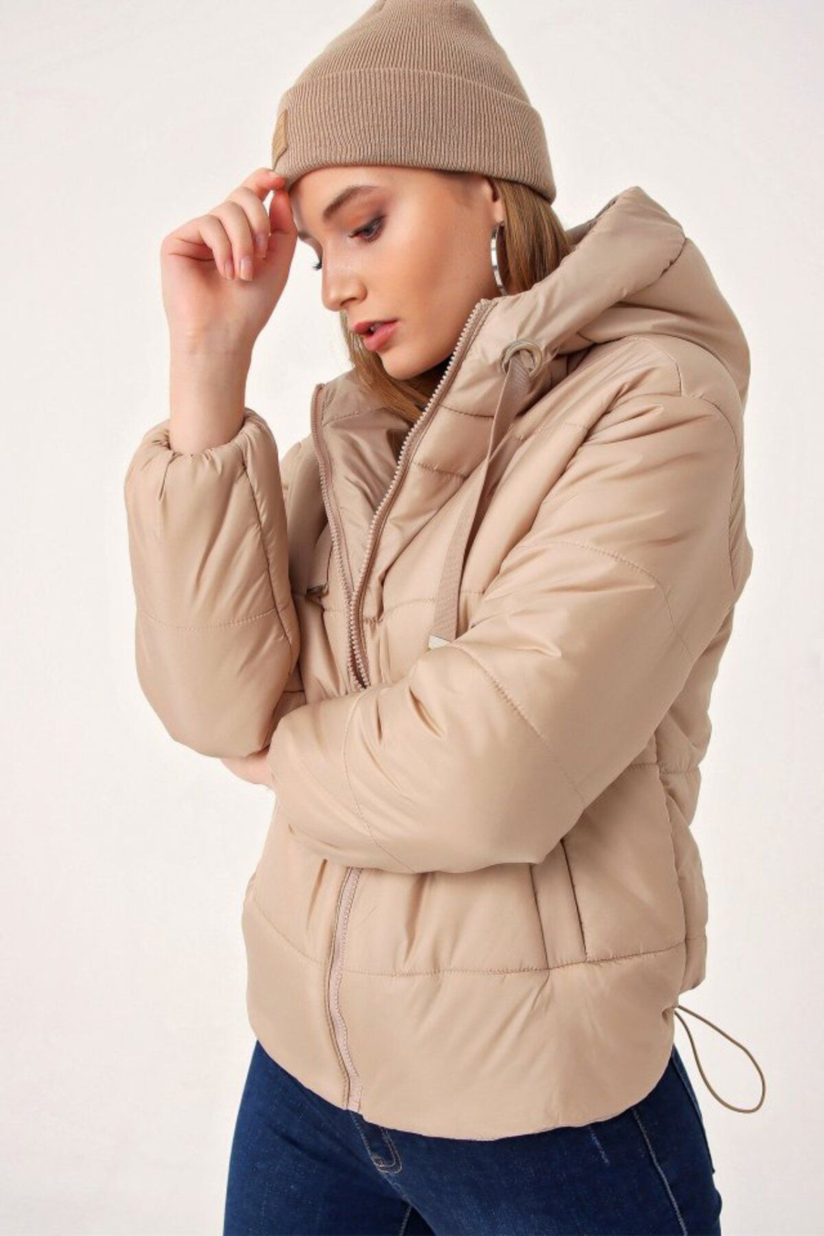 1001moda-Hooded Puffer Jacket - Mink Model 5117 2