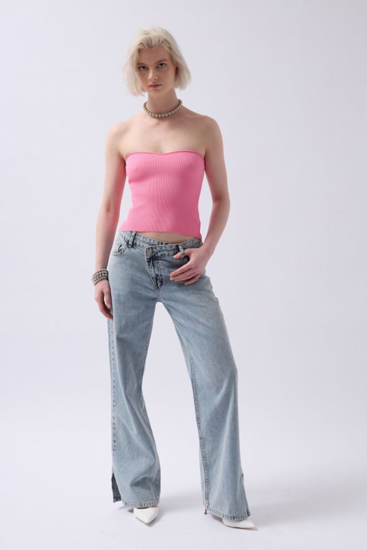 Asap Straplez Dokulu Crop