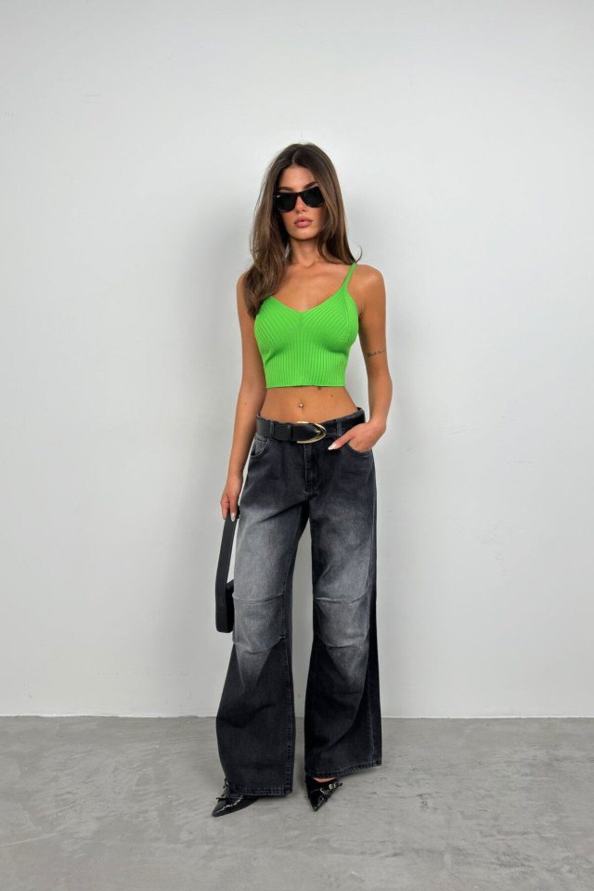 Kokosh moda V Yaka Crop Bluz