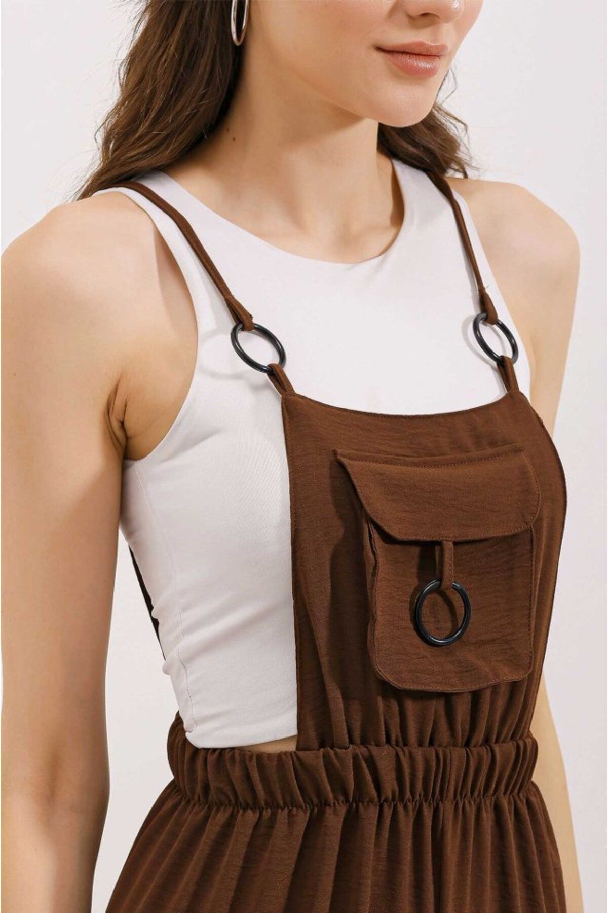 1001moda-7023 Strappy Gardener Jumpsuit - Brown 3