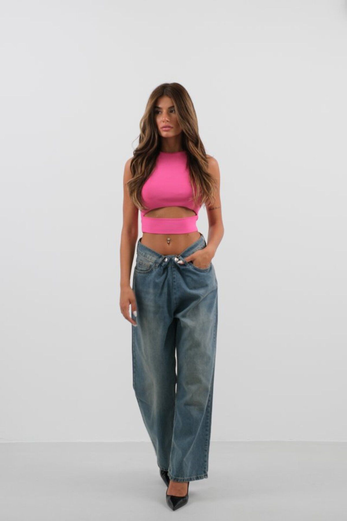 Gökyüzü Moda Pencere Detay Triko Bluz
