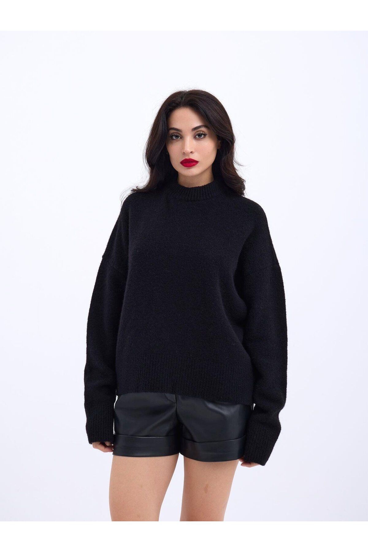 MRA Fashion 43031 TRİKO YARIM BALIKÇI KISA KAZAK-SİYAH