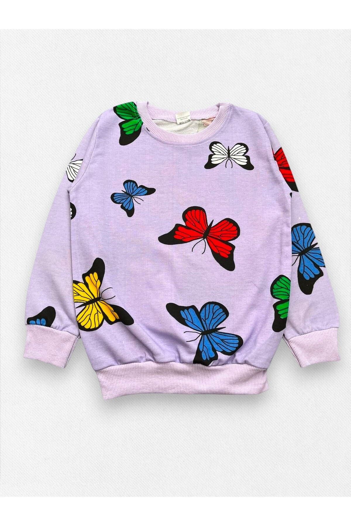 Fil Kids-Girl's 100% Cotton Purple Color Butterfly Patterned Long Sleeve Seasonal Pajama Set 4