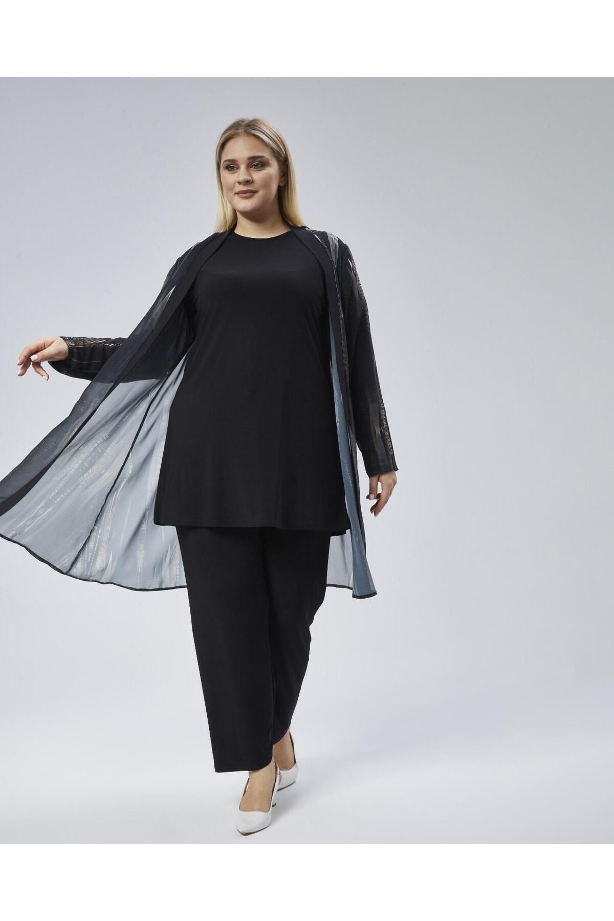 OlaLady-Women's Tulle Tunic Plus Size 3-Piece Evening Dress Suit 4