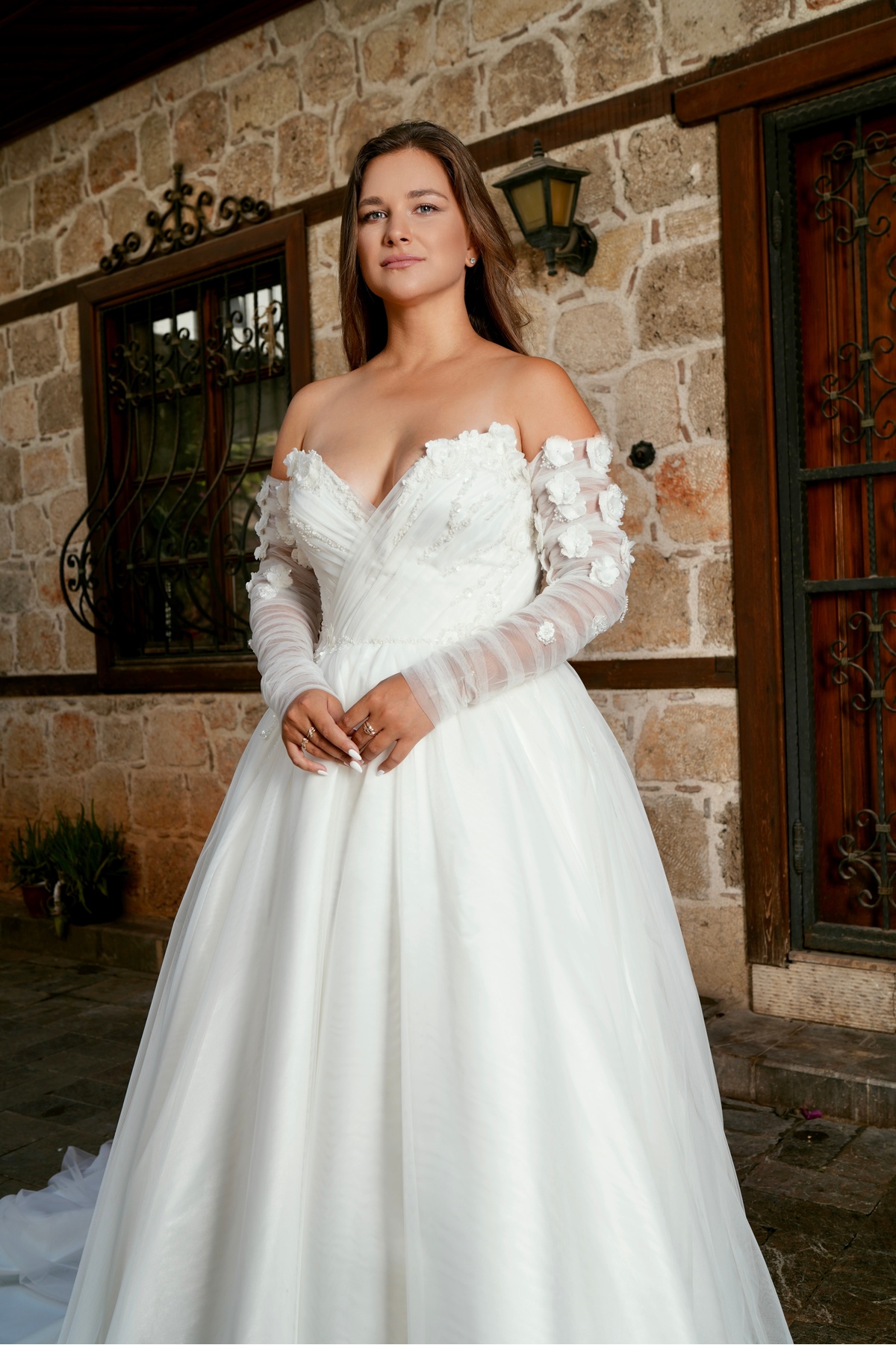princess draped wedding dress
