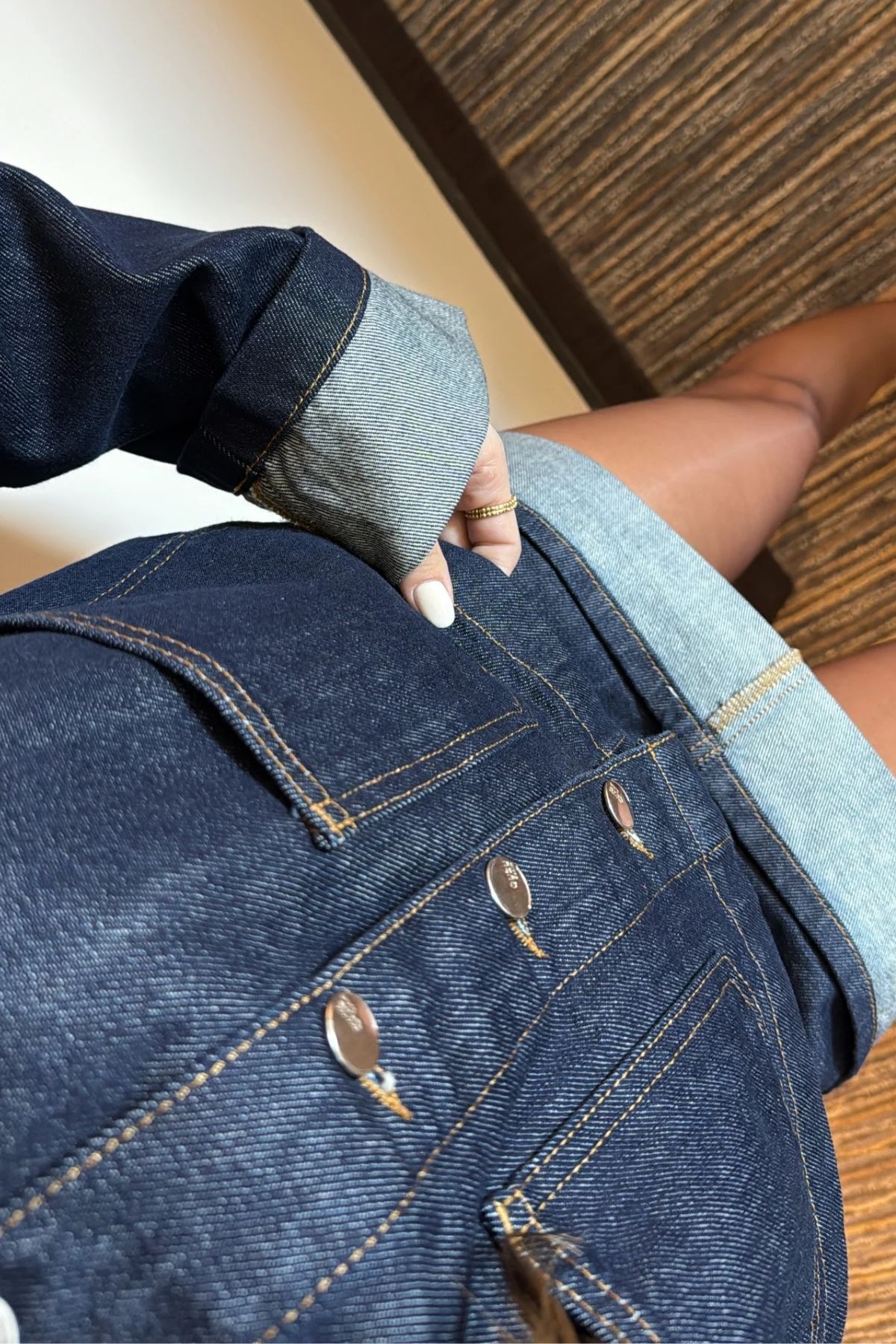 FMN Collection-Slim Mold Design Folded Denim Jeans Jacket Skirt Pinterest Brand Equivalent Seasonal Two-Piece Suit 4