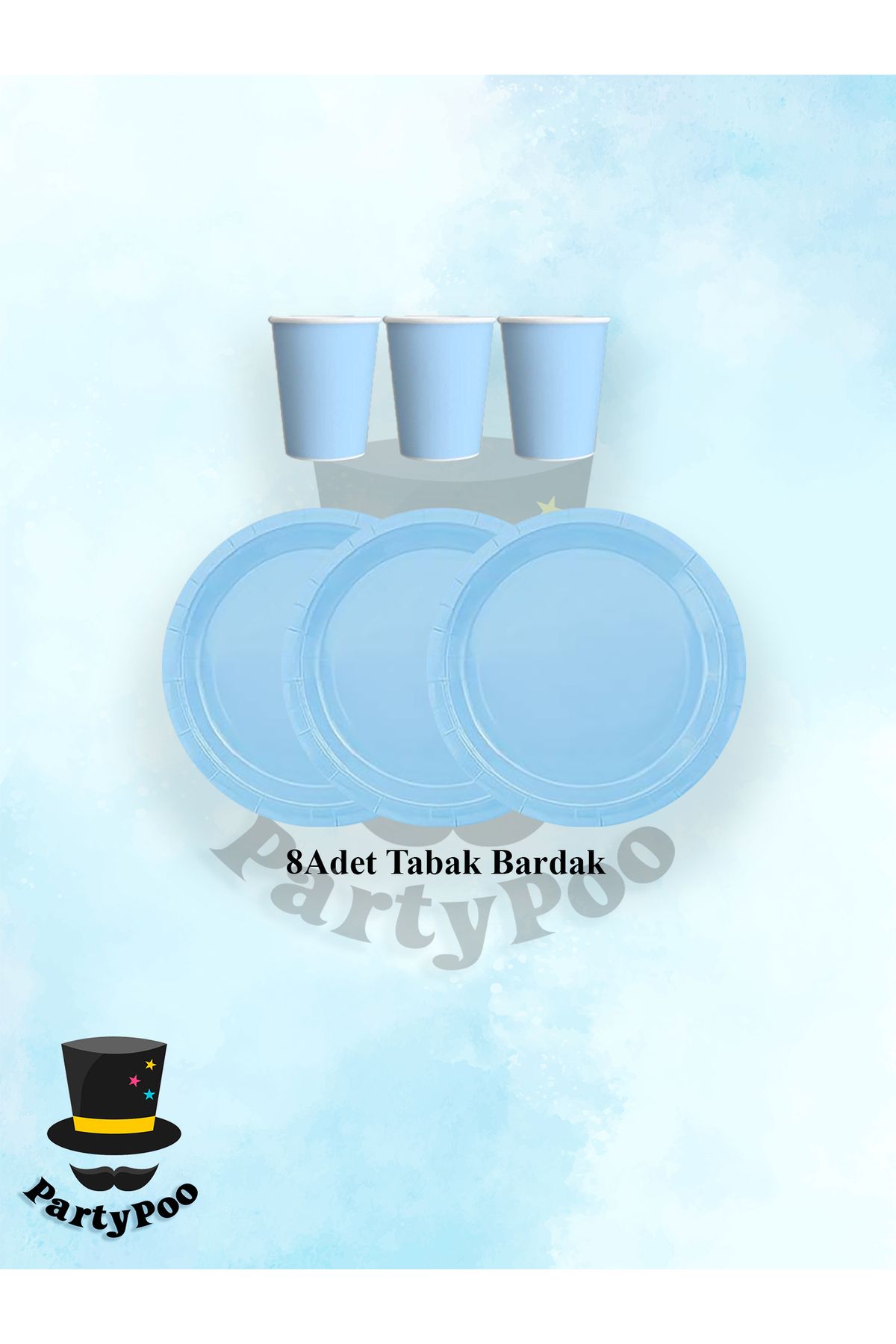 PartyPoo-Σετ πιατέλα γενεθλίων Blue Macaron για 8 άτομα |   Προμήθειες και διακοσμήσεις για πάρτι 2