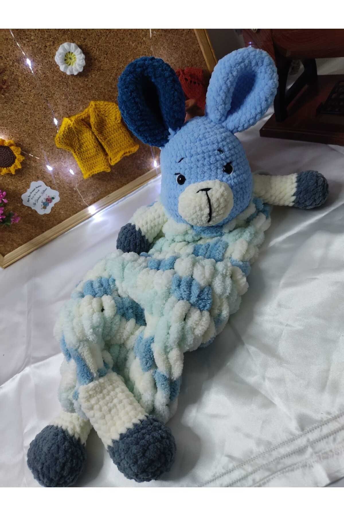 Kıvırcıkyoga Amigurumi Uyku Arkadaşı Mavi Tavşan 60 cm MÜZİKLİ