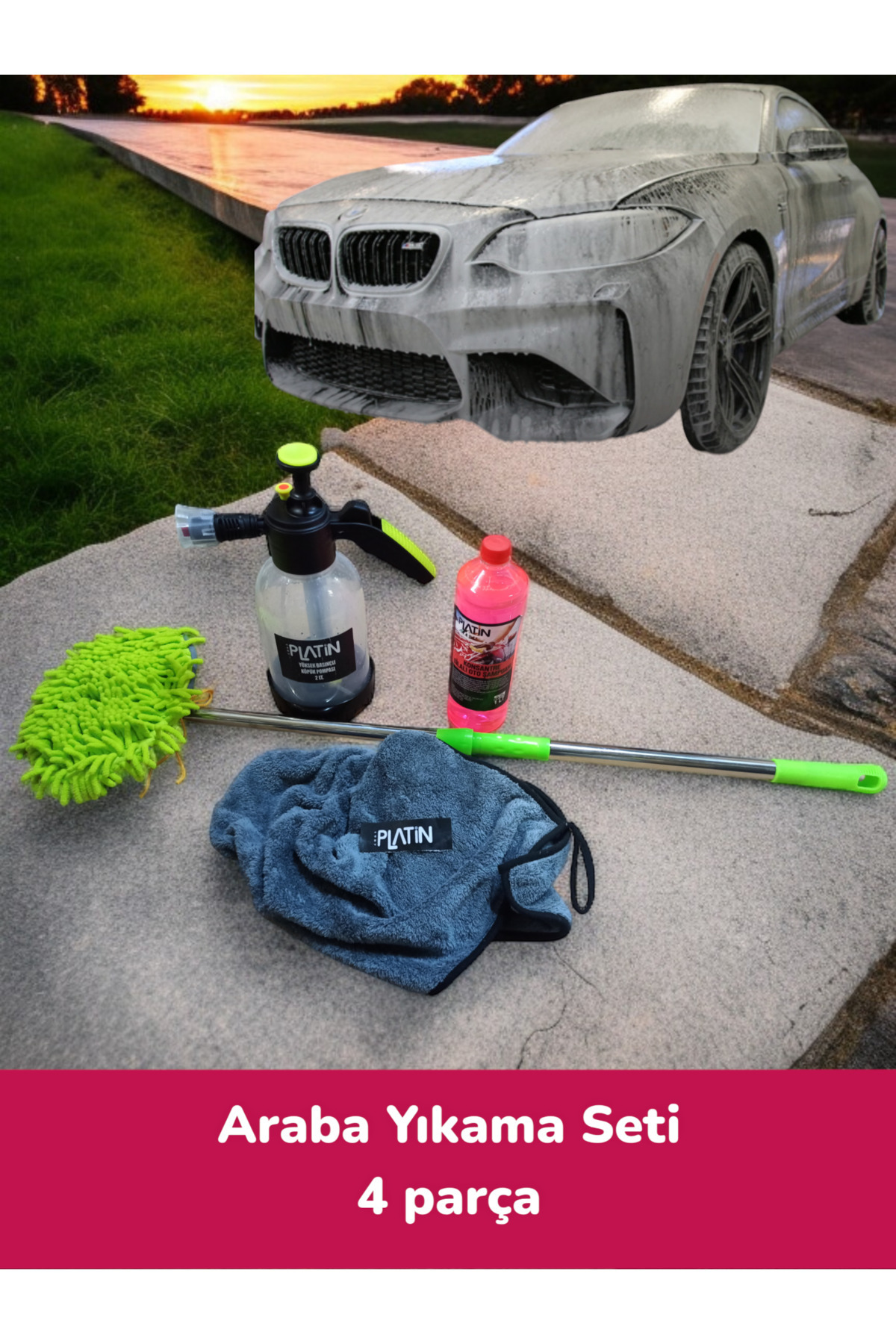 Redno Profesyonel 4 Parça Araba Yıkama Seti"Köpük Pompası 2 Lt - Mikrofiber Saplı Fırça ...