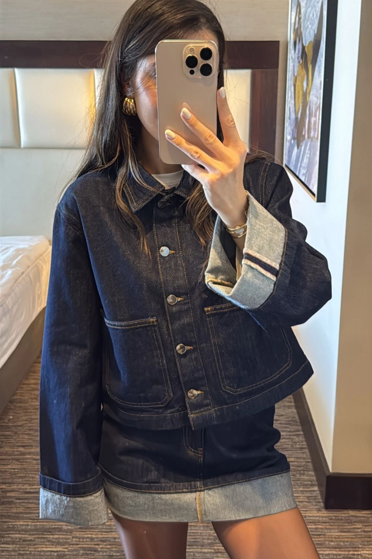 FMN Collection-Slim Mold Design Folded Denim Jeans Jacket Skirt Pinterest Brand Equivalent Seasonal Two-Piece Suit 3