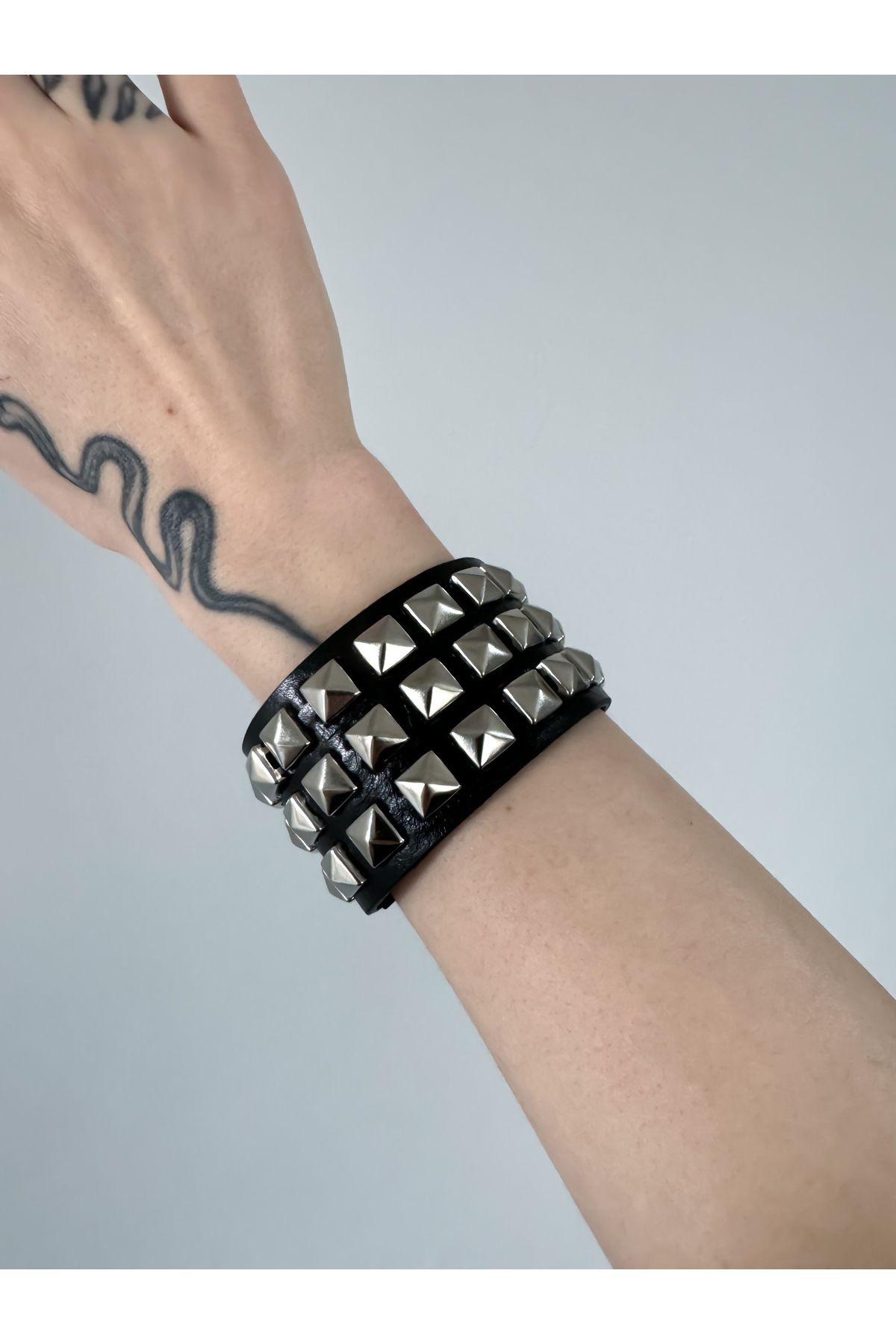 DarkellaStore-Gothic Gothic Punk Three Row Square Studded Faux Leather Bracelet (Unisex) 3