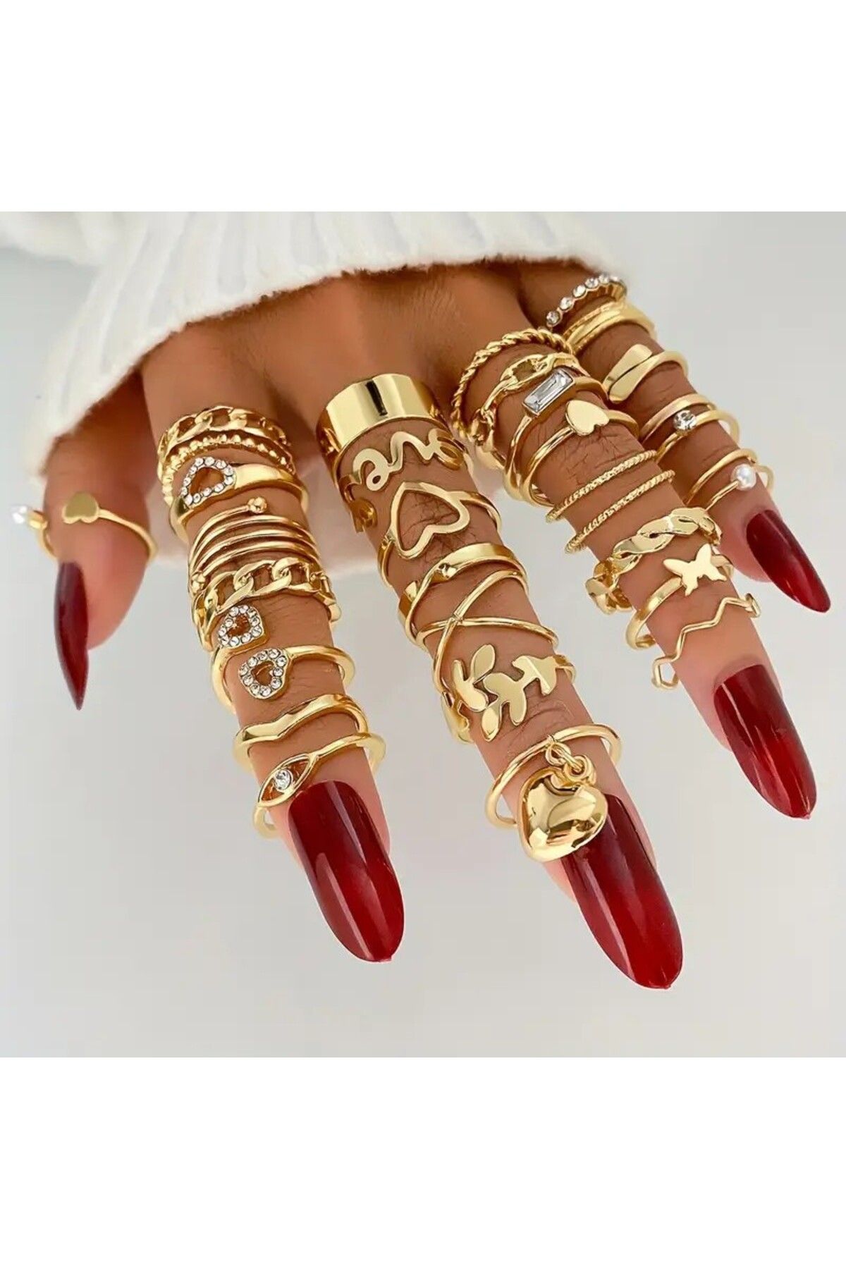 Le Manolia Accessories-30 قطعة خواتم متعددة خواتم مجموعة خواتم مشتركة قابلة للتعديل مجموعة خواتم فراشة القلب Set-037 2