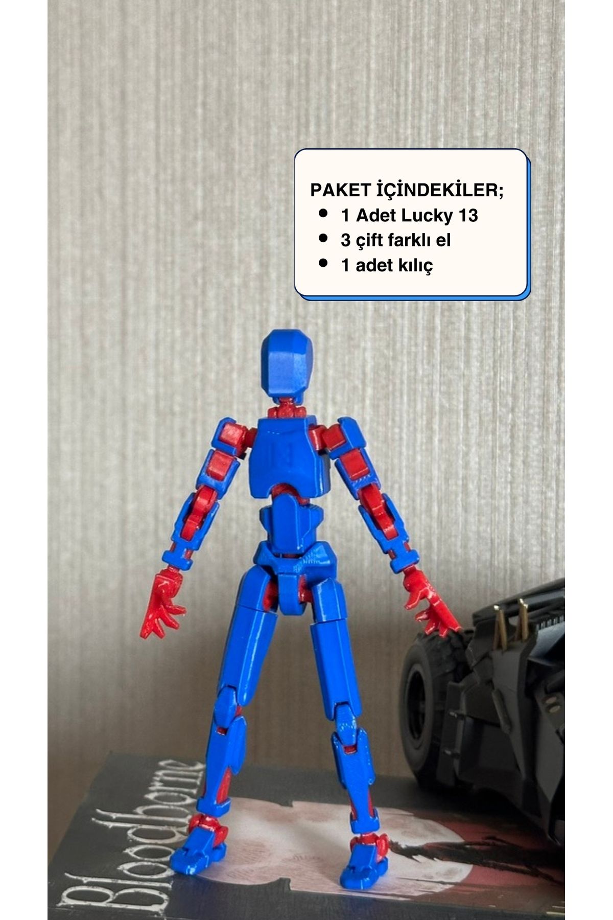 Loopify Lucky 13 Oynar Eklemli Robot Figür Oyuncak - Titan13 - Dummy 1 Adet Lacivert Kırmızı 14cm