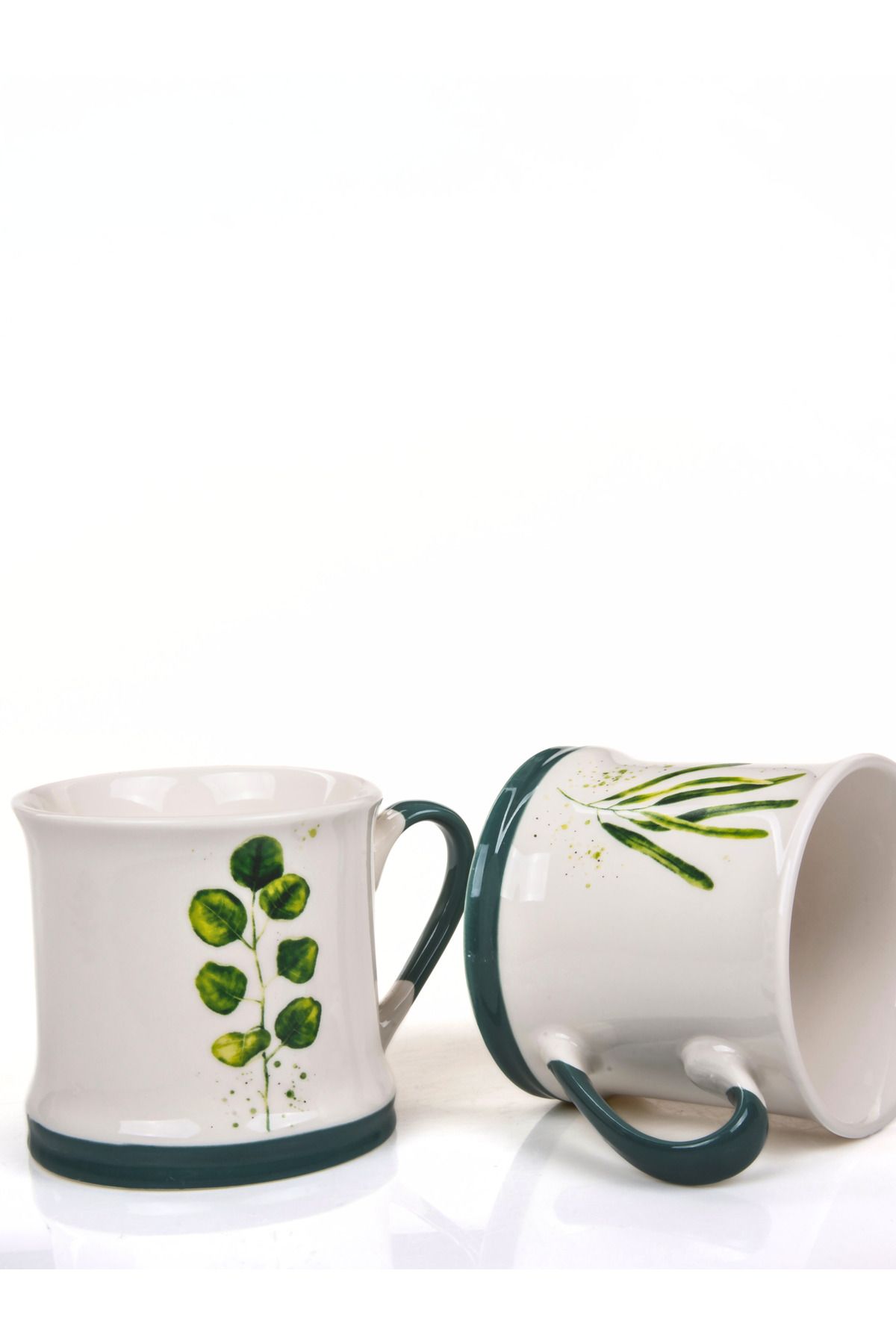 MUKKO HOME-Set of 2 Mug Set Green Leaf Patterned Porcelain Mug Set – 350ml, Stylish and Aesthetic Design 4