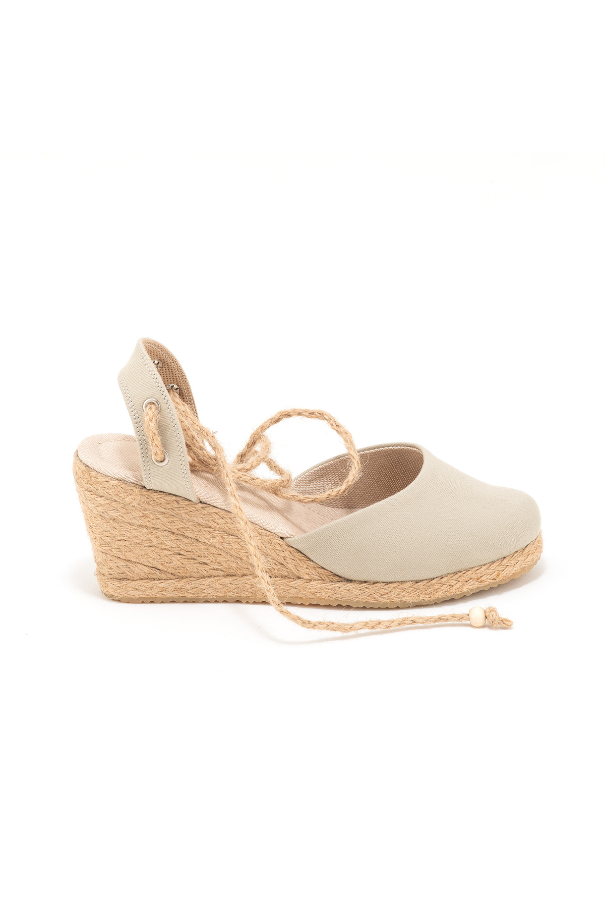 Real Craft Heel Open Wrist Tie Beige Filler Heel Linen Mesh Espadrille Handmade