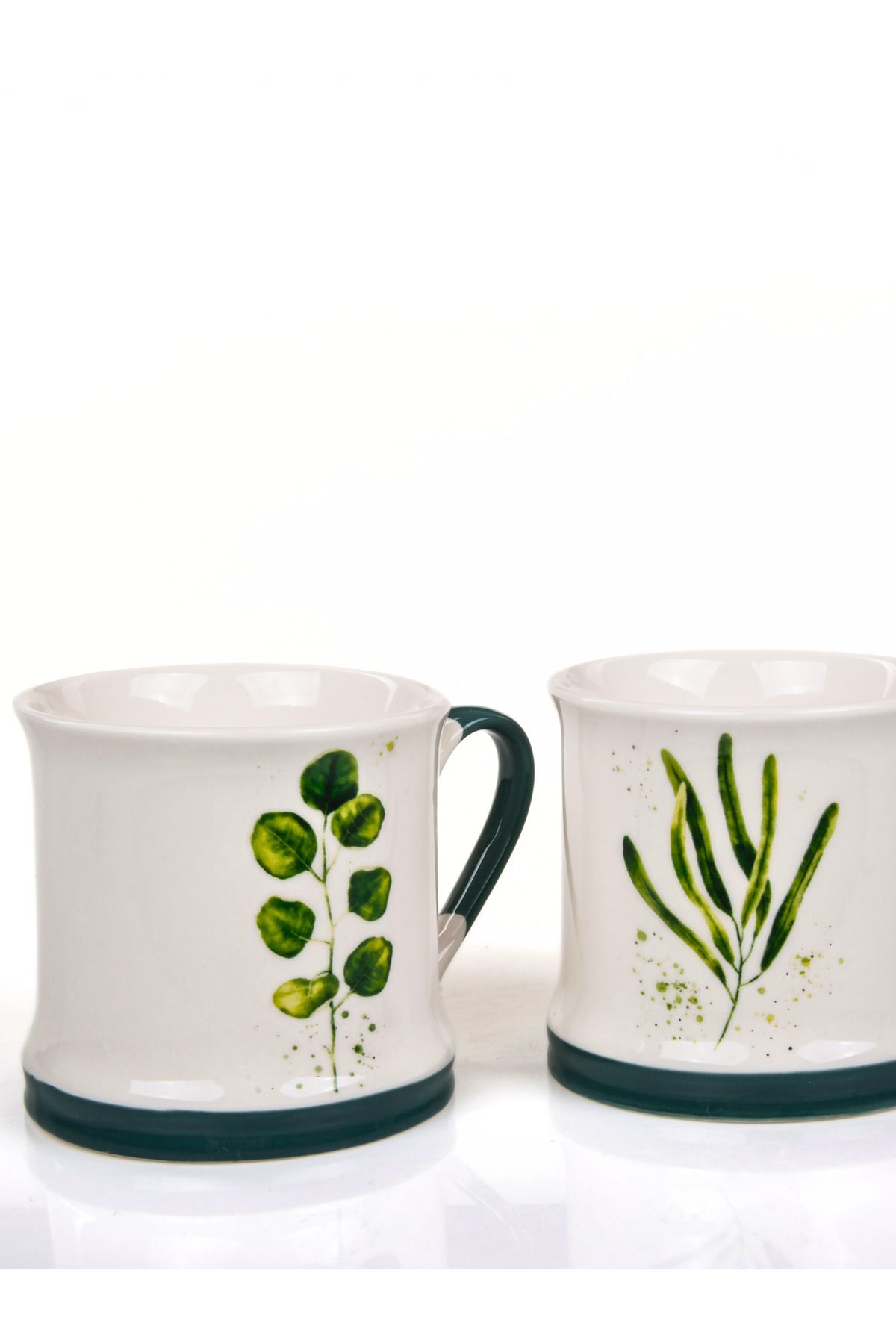 MUKKO HOME-Set of 2 Mug Set Green Leaf Patterned Porcelain Mug Set – 350ml, Stylish and Aesthetic Design 3