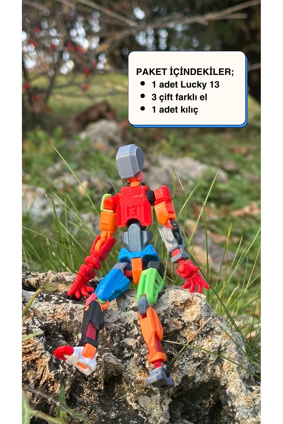 Loopify Lucky 13 Oynar Eklemli Robot Figür Oyuncak - Özel Seri Rastgele Renkli Yamalı Rainbow Dummy