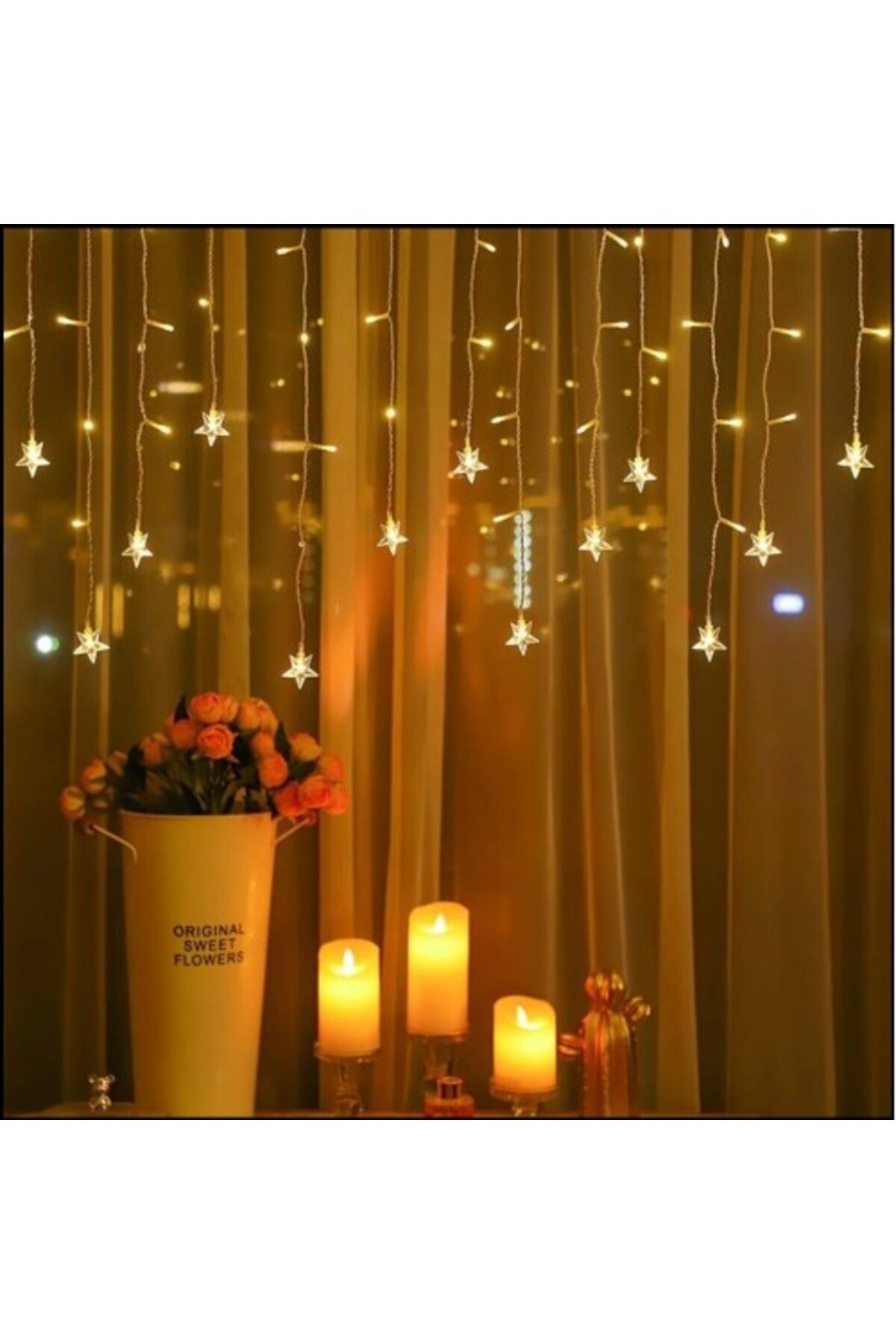 Mu Art Ahşap Yıldız 4M 96 Led 19 Saçak 40-50-60Cm Gün Işığı Yıldız Boyutu:7Cm