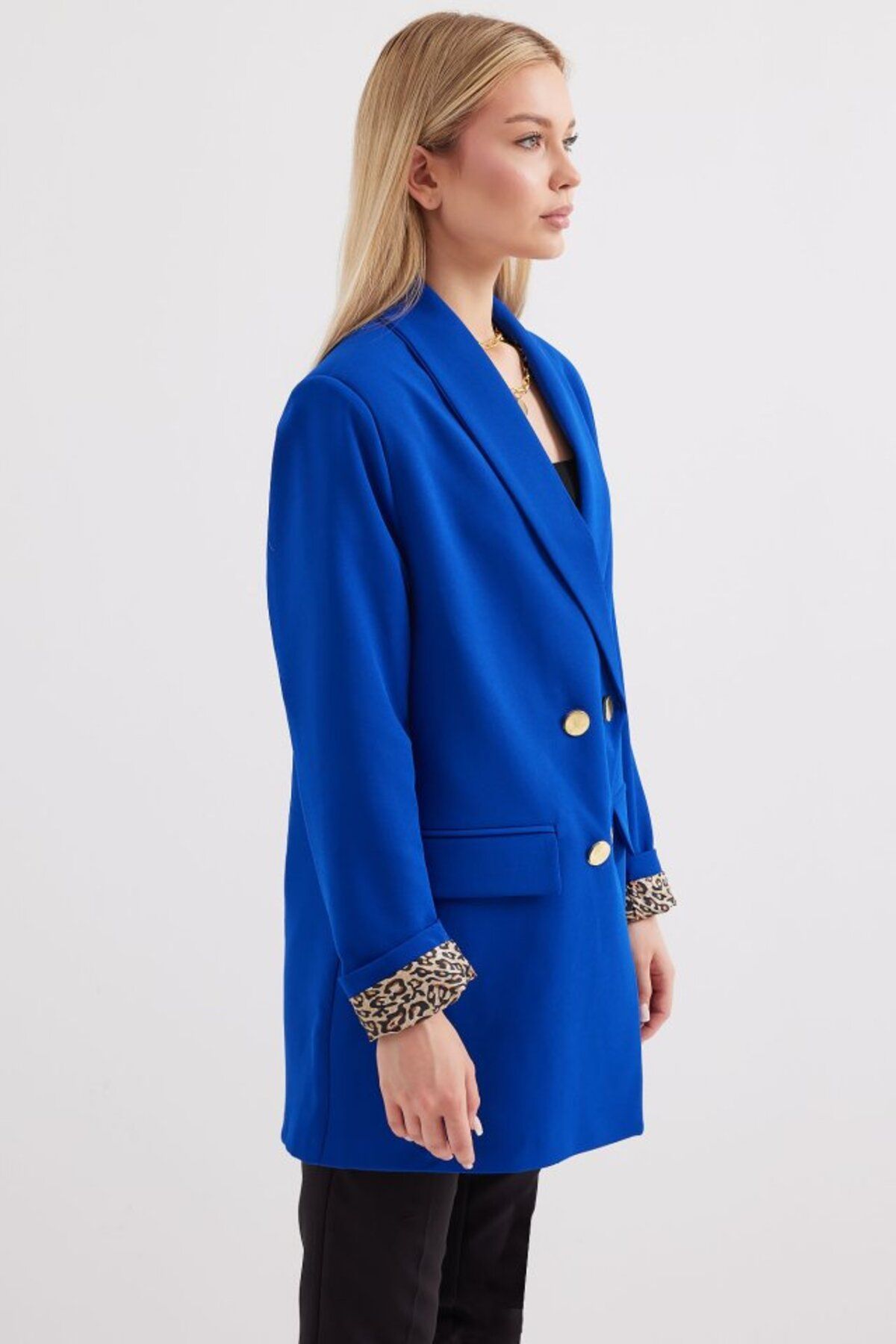 gelirr 0704 Düğme Detaylı Blazer Ceket - Saks