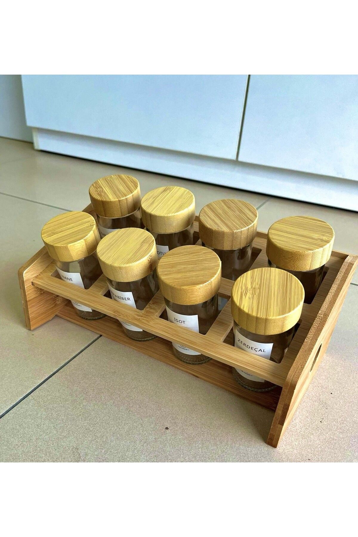 Lizzy-Bamboo 8 Compartment Spice Bowl with Stand 3