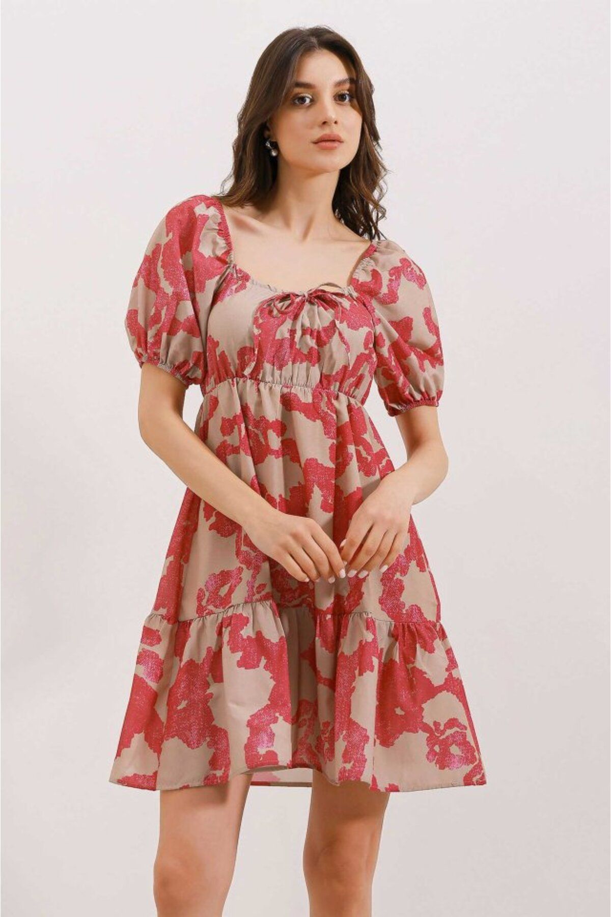 ASFSTORE 2351 Kloş Poplin Elbise - D. Fuşya