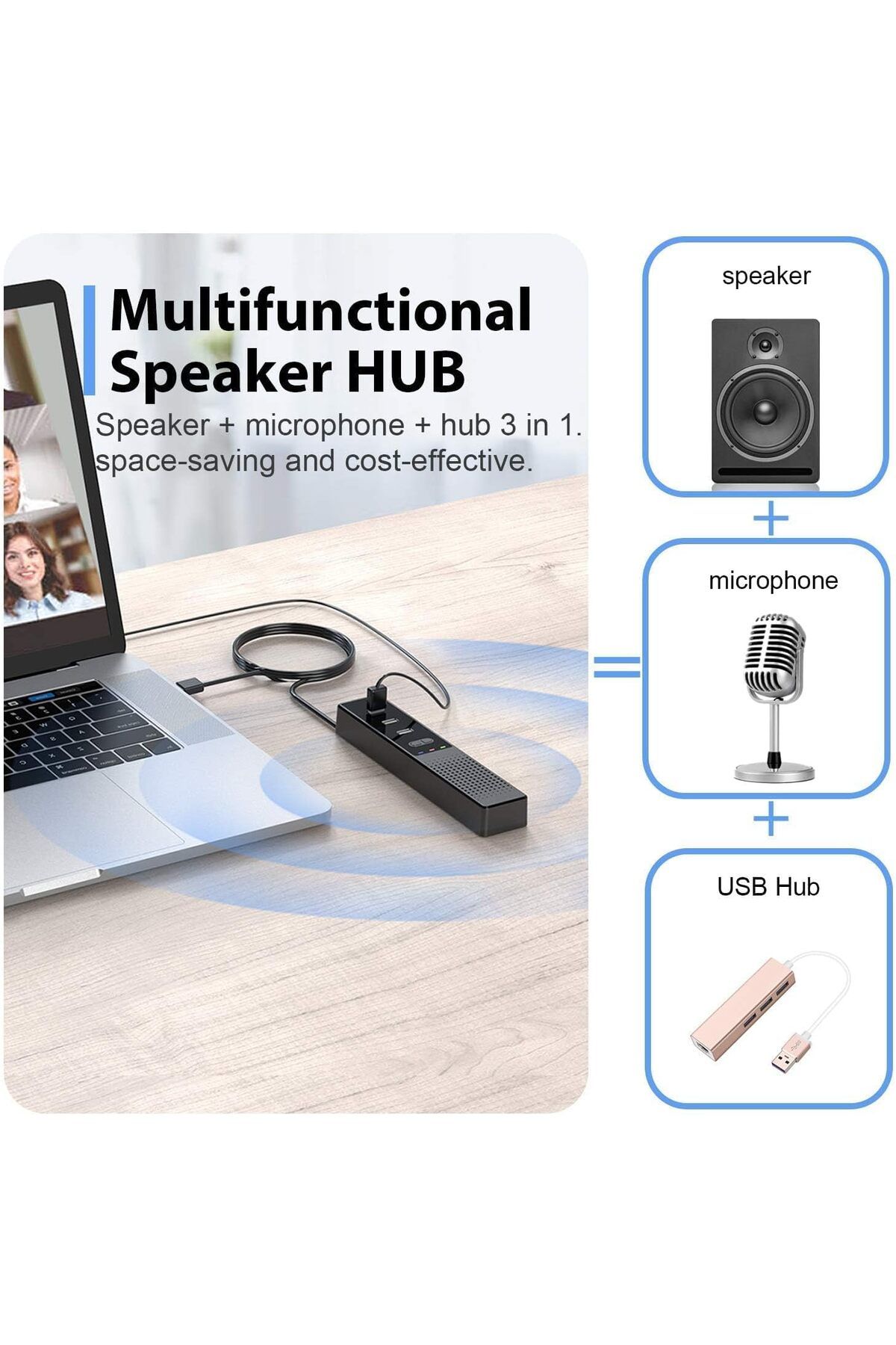 COOYA-مكبر صوت 3 في 1 للكمبيوتر مزود بميكروفون، ومنفذ USB، ومكبر صوت خارجي محمول للمكتب مع محاور 4