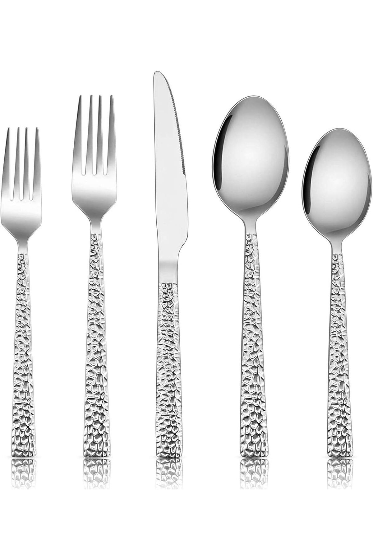 COOYA-40 Pcs Flatware Set, Including Dinner Knives/Forks/Spoons, Modern Design & Mirror Polished, Silver 1