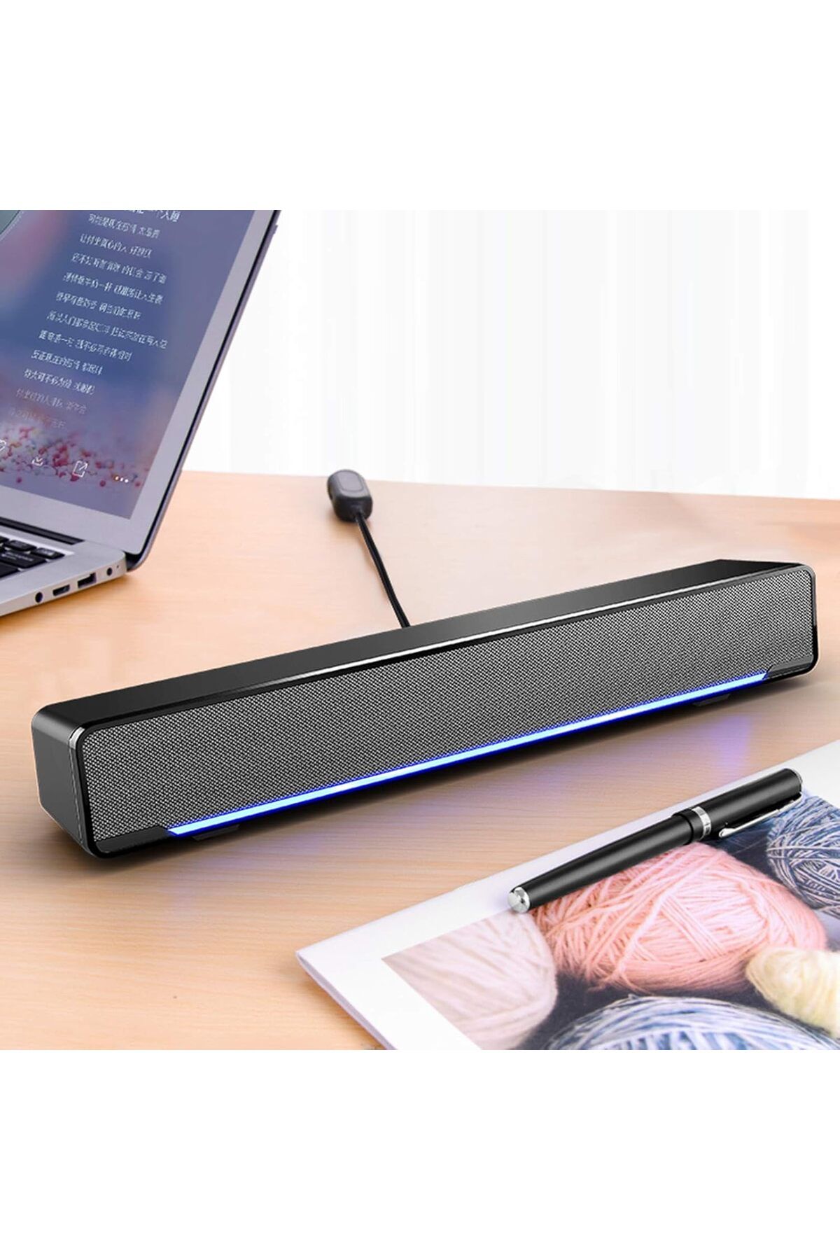 COOYA-Computer Speaker,USB Wired Bar Stereo Player 3.5mm Audio Input for PC Laptop Smartphone Tablet 4