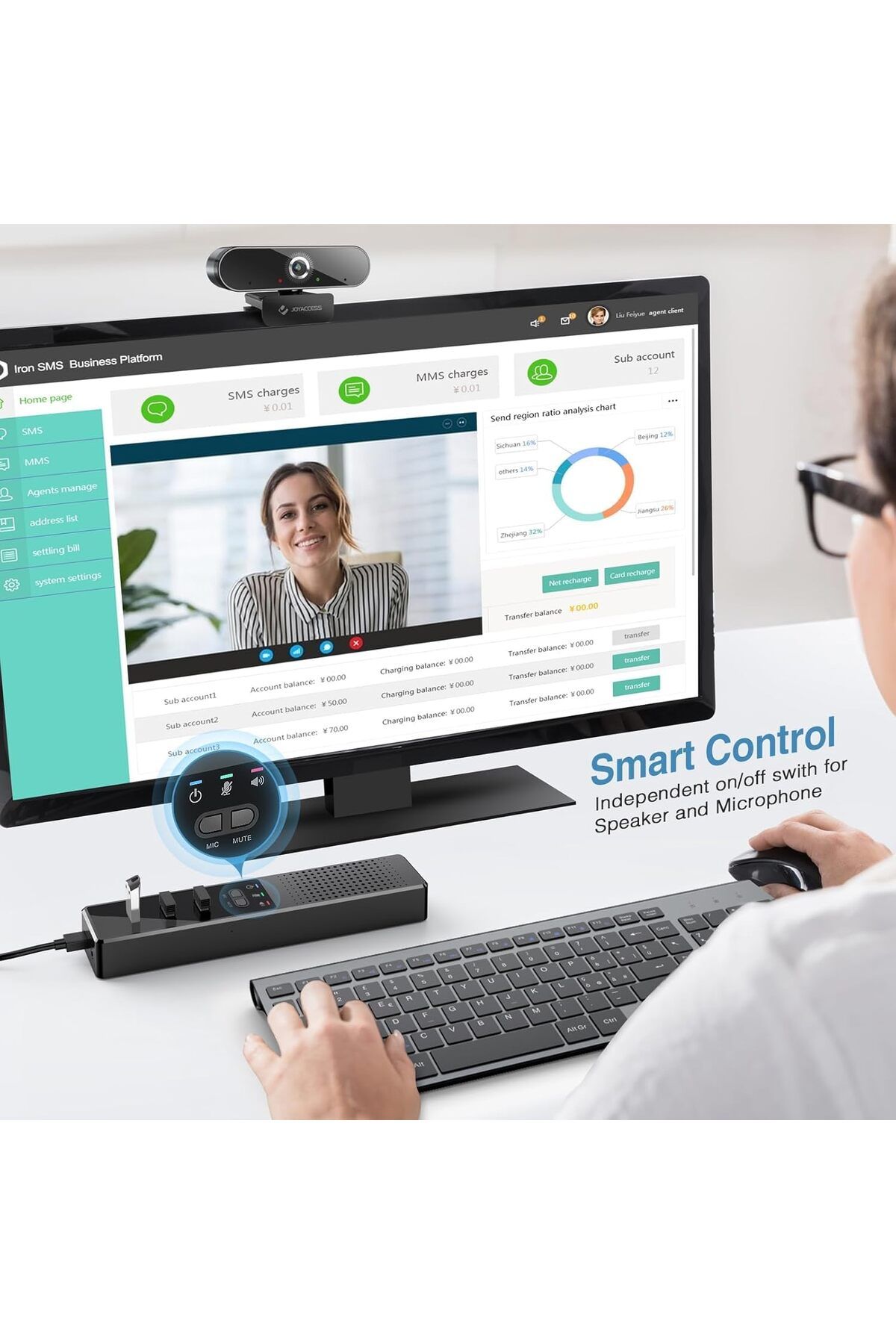 COOYA-مكبر صوت 3 في 1 للكمبيوتر مزود بميكروفون، ومنفذ USB، ومكبر صوت خارجي محمول للمكتب مع محاور 5