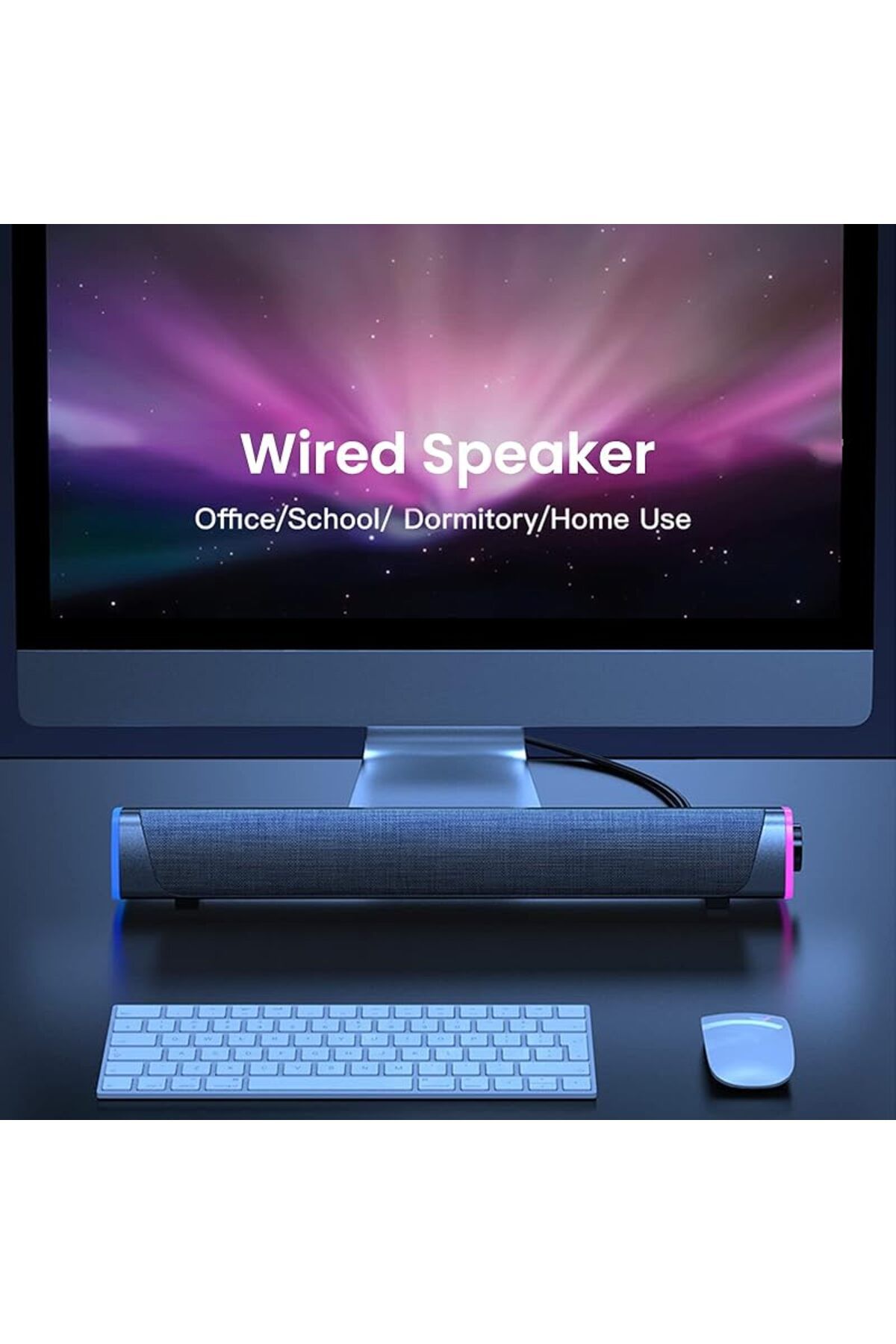 COOYA-مكبر صوت كمبيوتر سلكي بمنفذ USB، شريط صوت كمبيوتر RGB، صندوق صوت محيطي ثلاثي الأبعاد مع مقبض للتحكم في مستوى الصوت 3