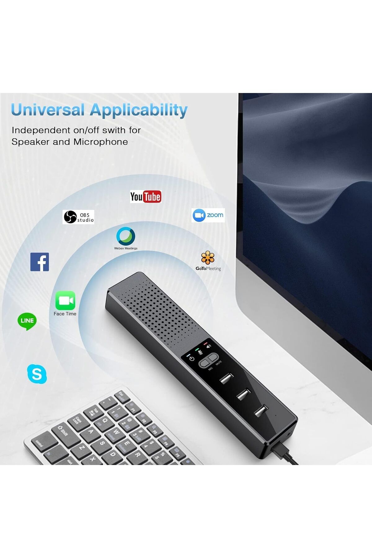COOYA-مكبر صوت 3 في 1 للكمبيوتر مزود بميكروفون، ومنفذ USB، ومكبر صوت خارجي محمول للمكتب مع محاور 3