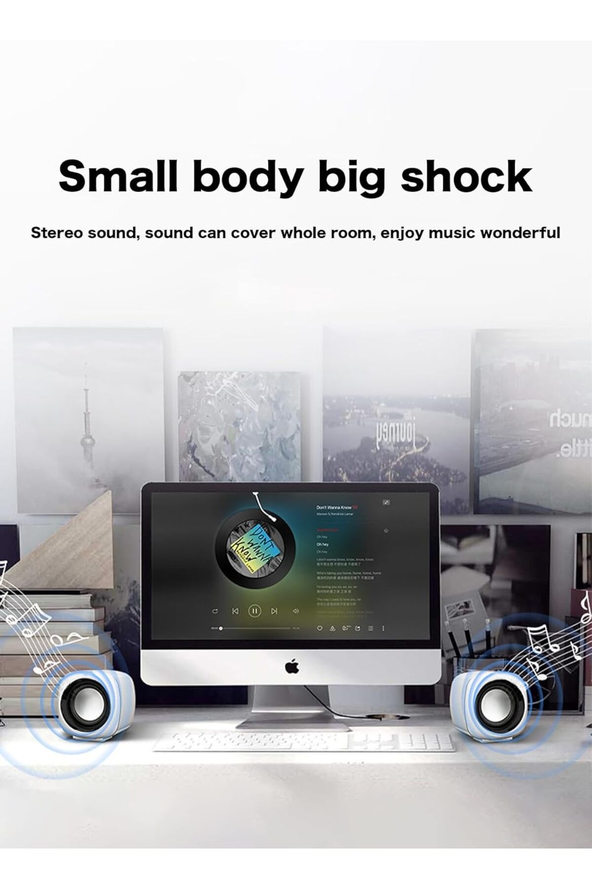 COOYA-White Computer Speakers, 6W PC Powered, USB Speaker Monitor Speakers, for Desktop Computer 3